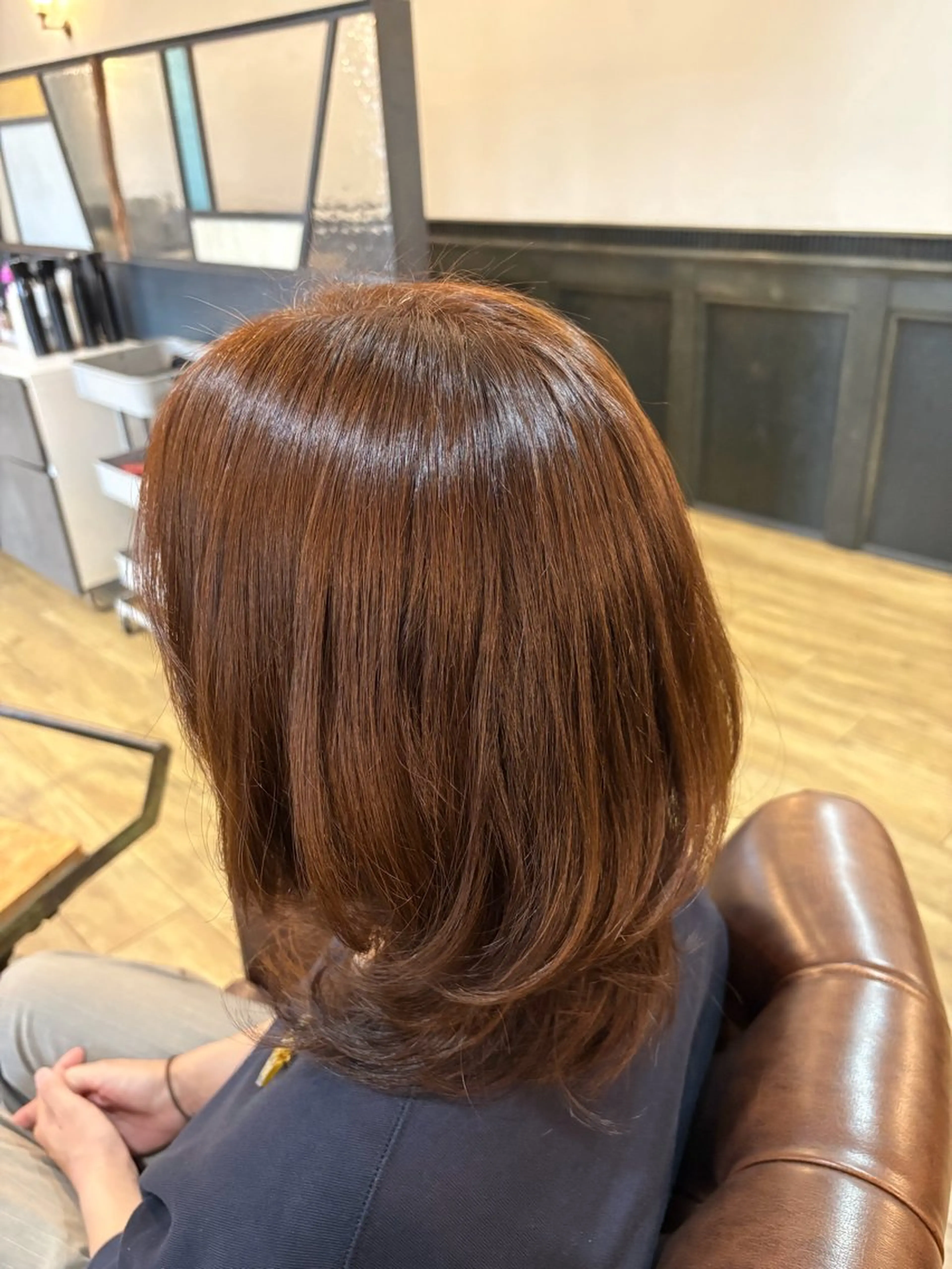 ミディアム ヘアカラー 縮毛矯正モデル募集 蟹江/なで髪/さちかのヘアスタイル