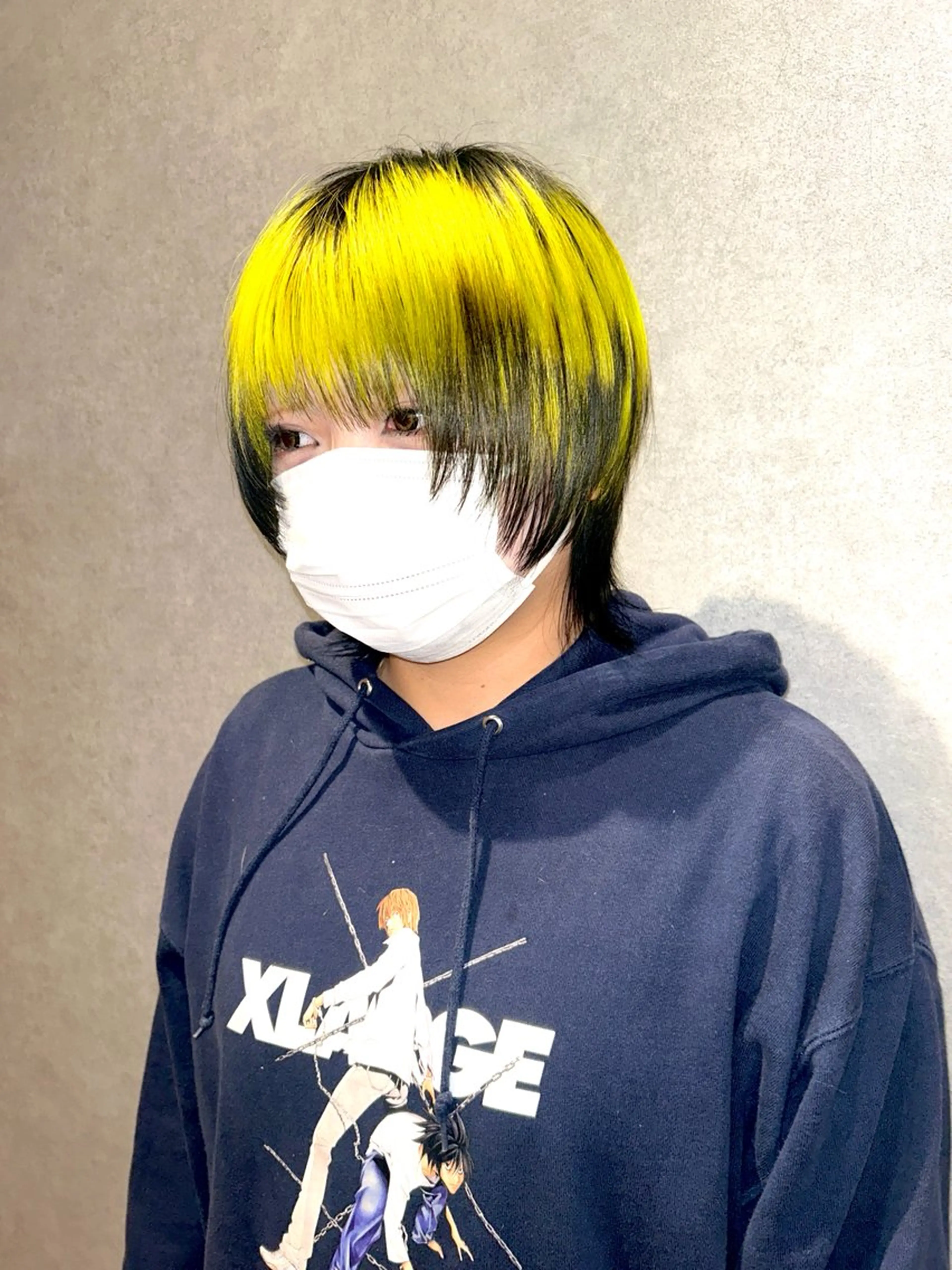 ショート カラー 黒髪 デザインカラー イエローカラー ショートヘア ウルフカット カット ヘアカラー トリートメント ウルフ/レイヤー /suzuhaのヘアスタイル