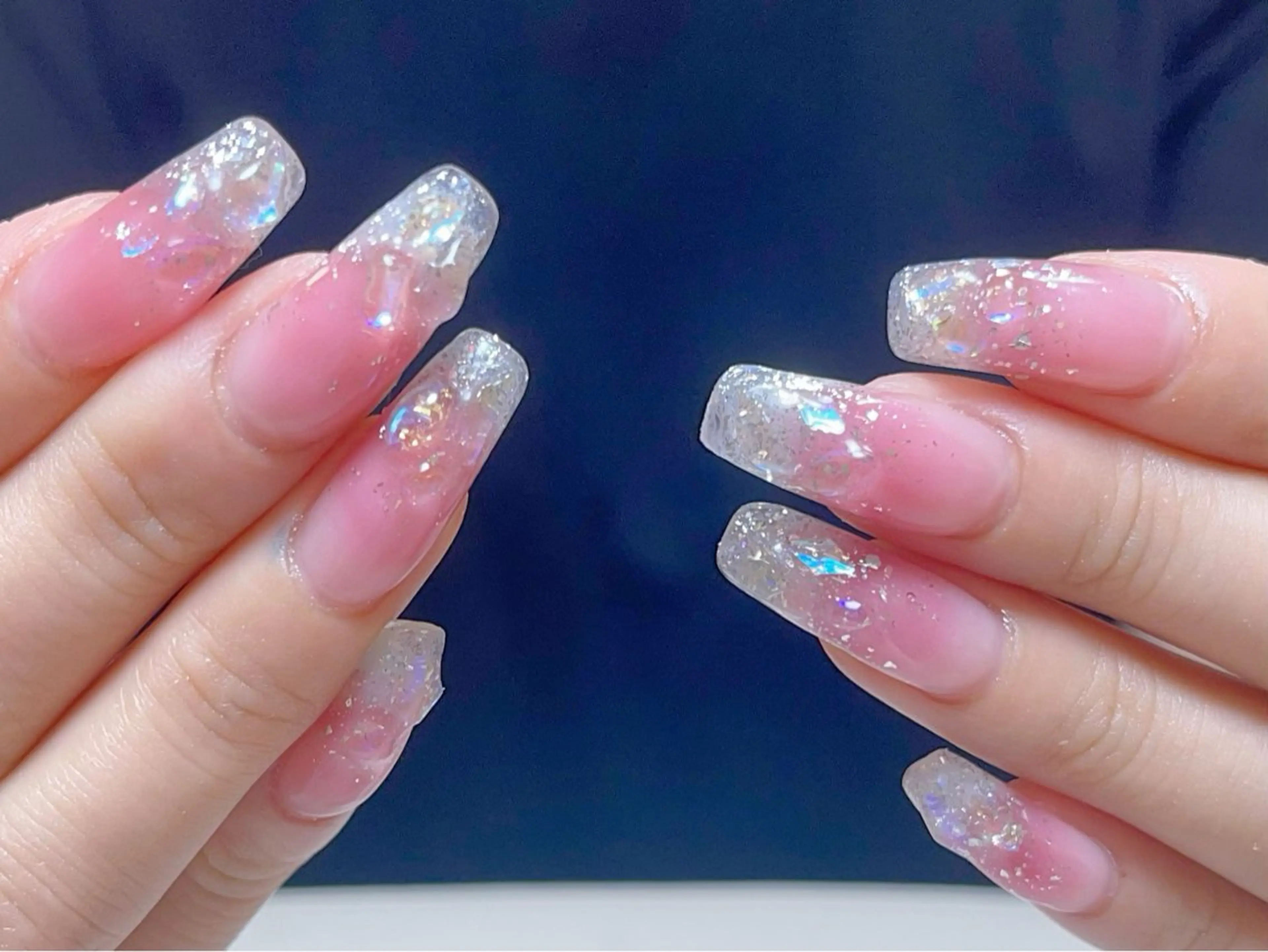 ネイル フレンチネイル ガーリー ガラスフレンチ 韓国ネイル ロングネイル ハンドネイル Venus nail チップ長さだし専門店のネイルデザイン