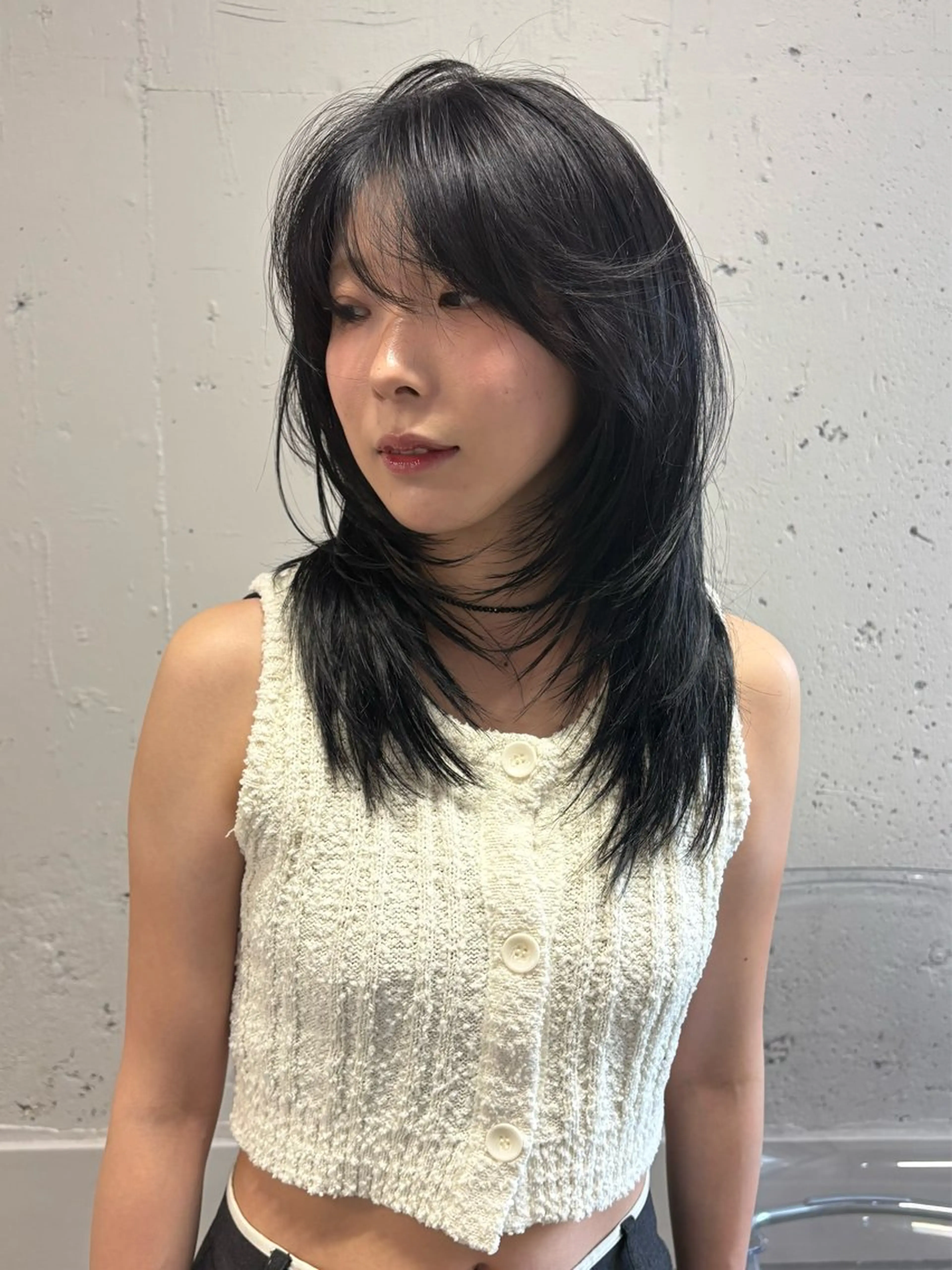 セミロング カット ヘアカラー ハッシュカット🎀 レイヤーカットのヘアスタイル