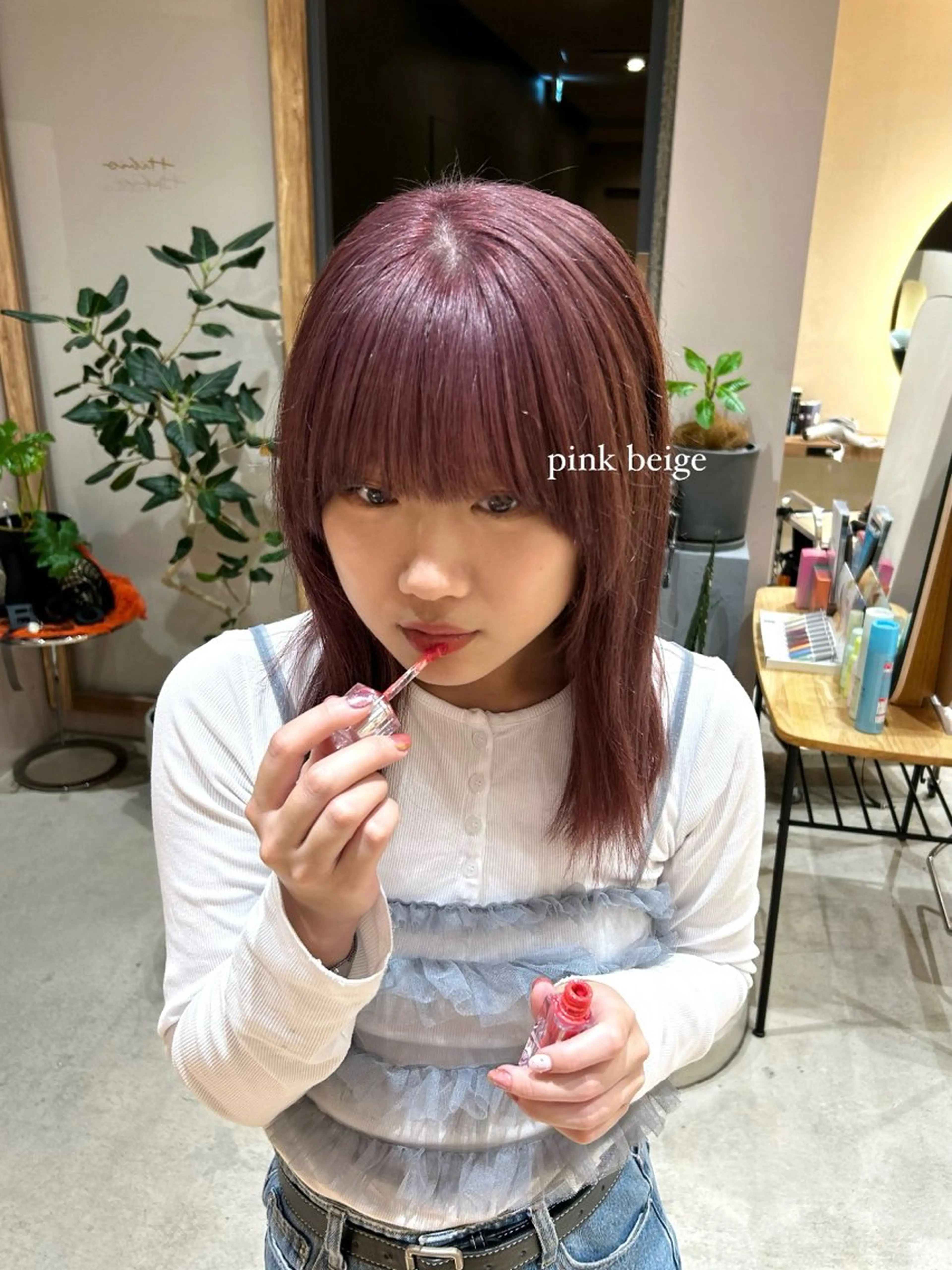 カラー ベージュカラー ピンクカラー ピンクベージュ レイヤー・ボブカット ／もえまる🌻のヘアスタイル