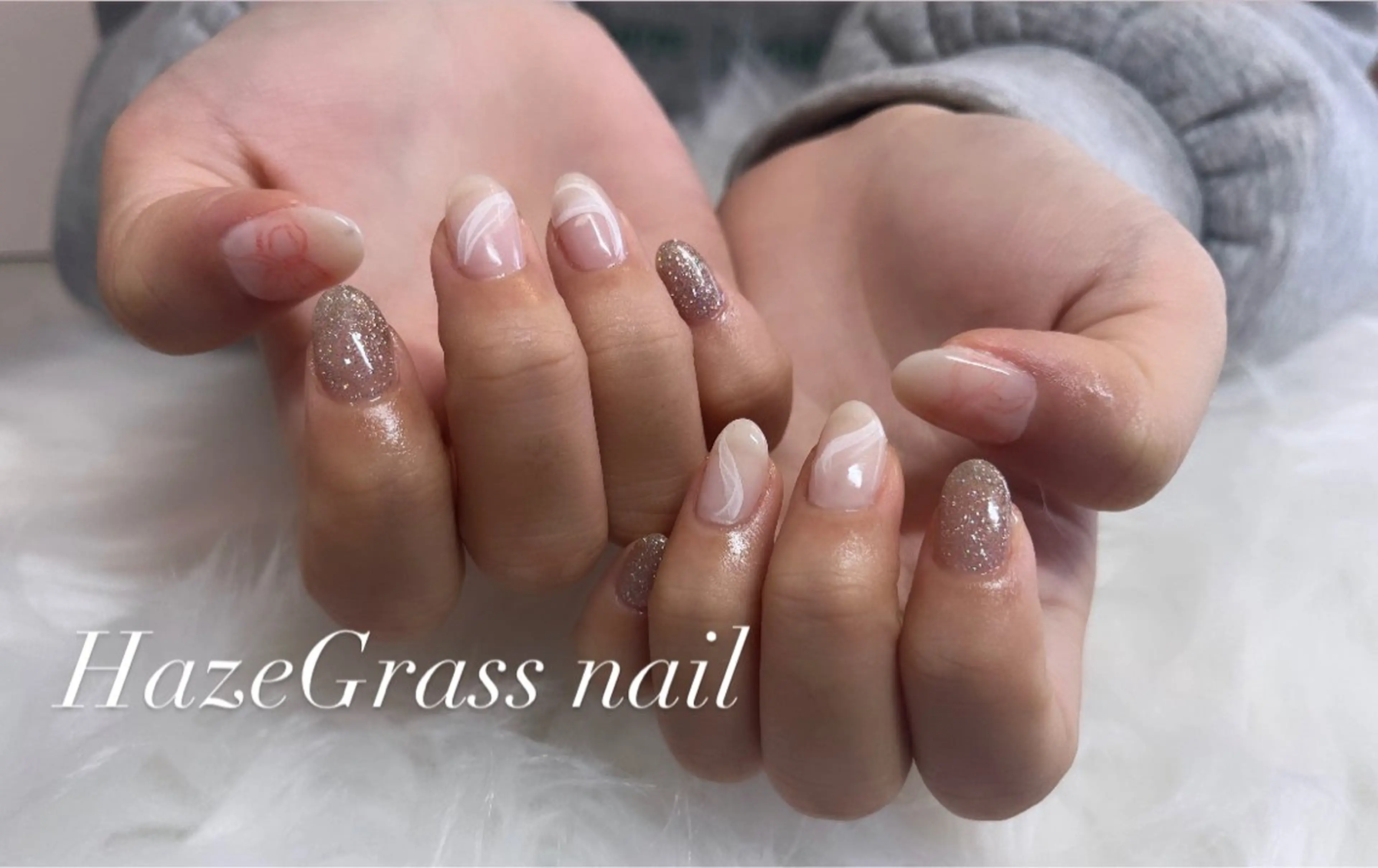 ネイル リボン ハンドネイル HazeGrass NAILのネイルデザイン
