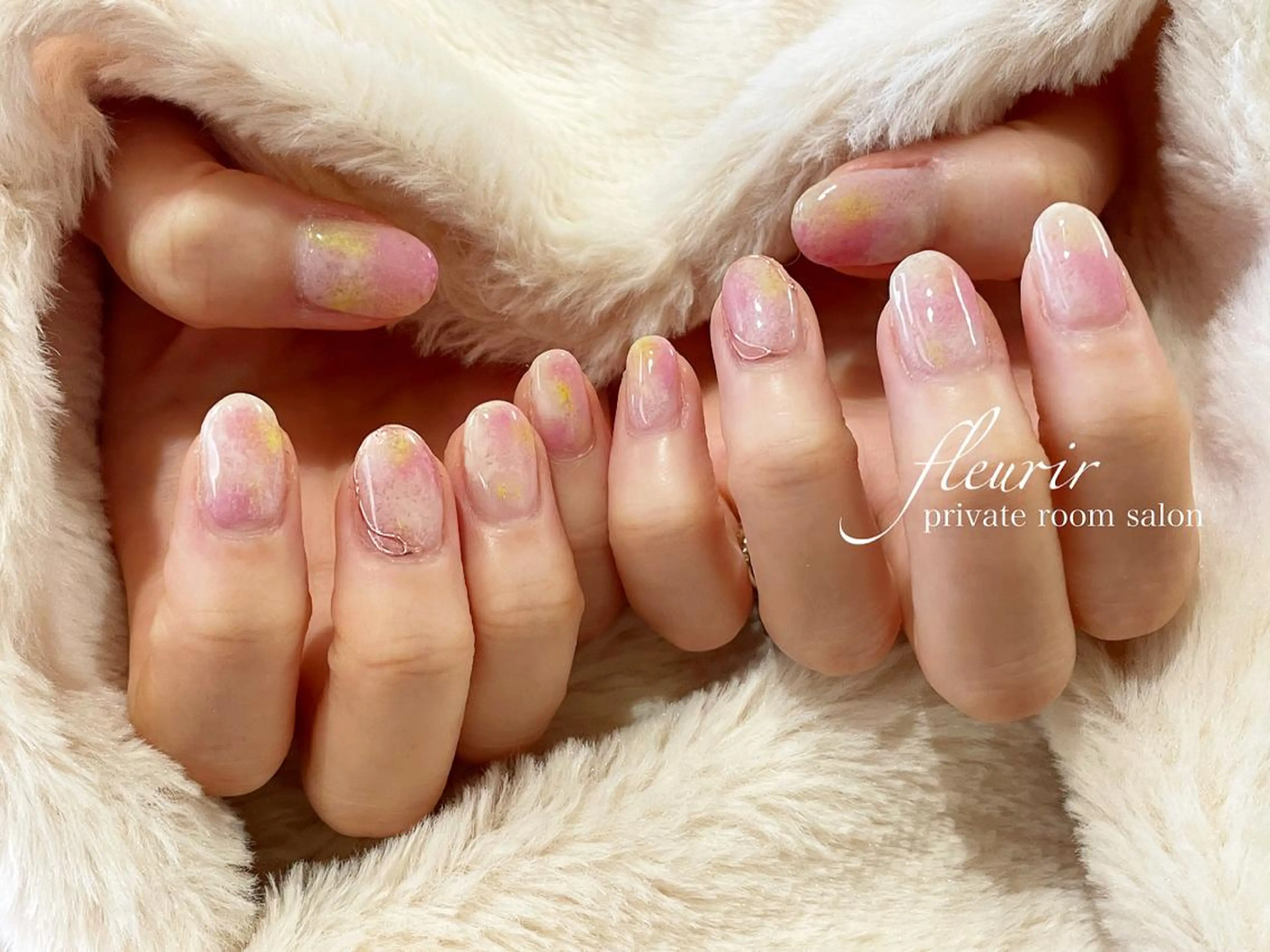 ネイル アートネイル ミラーネイル ピンク フルリール 【プライベートサロンのネイルデザイン