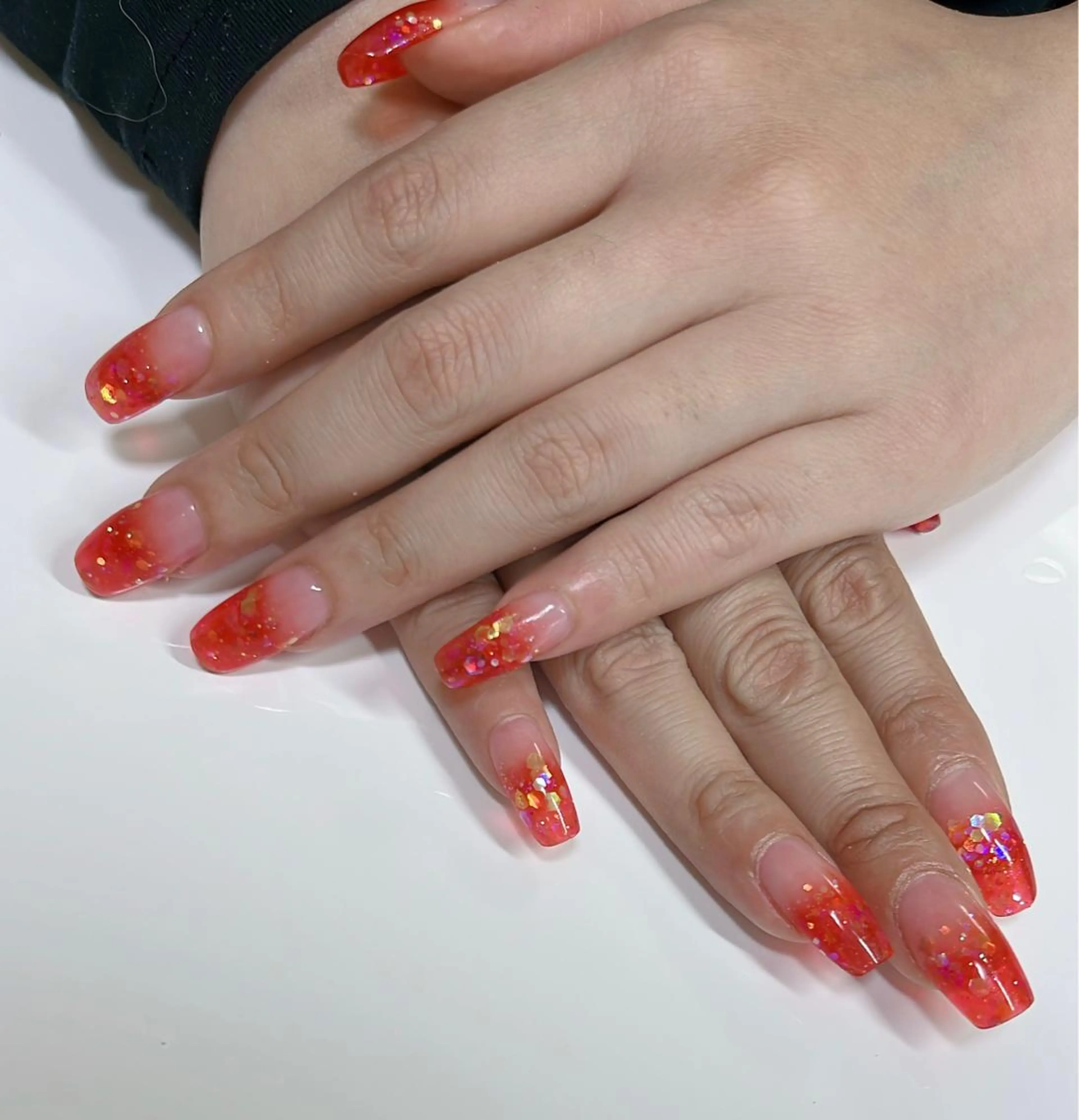 ネイル ラメ(グリッター) オレンジ スカルプネイル plaisir所属・plaisir プレジールネイルのネイルデザイン