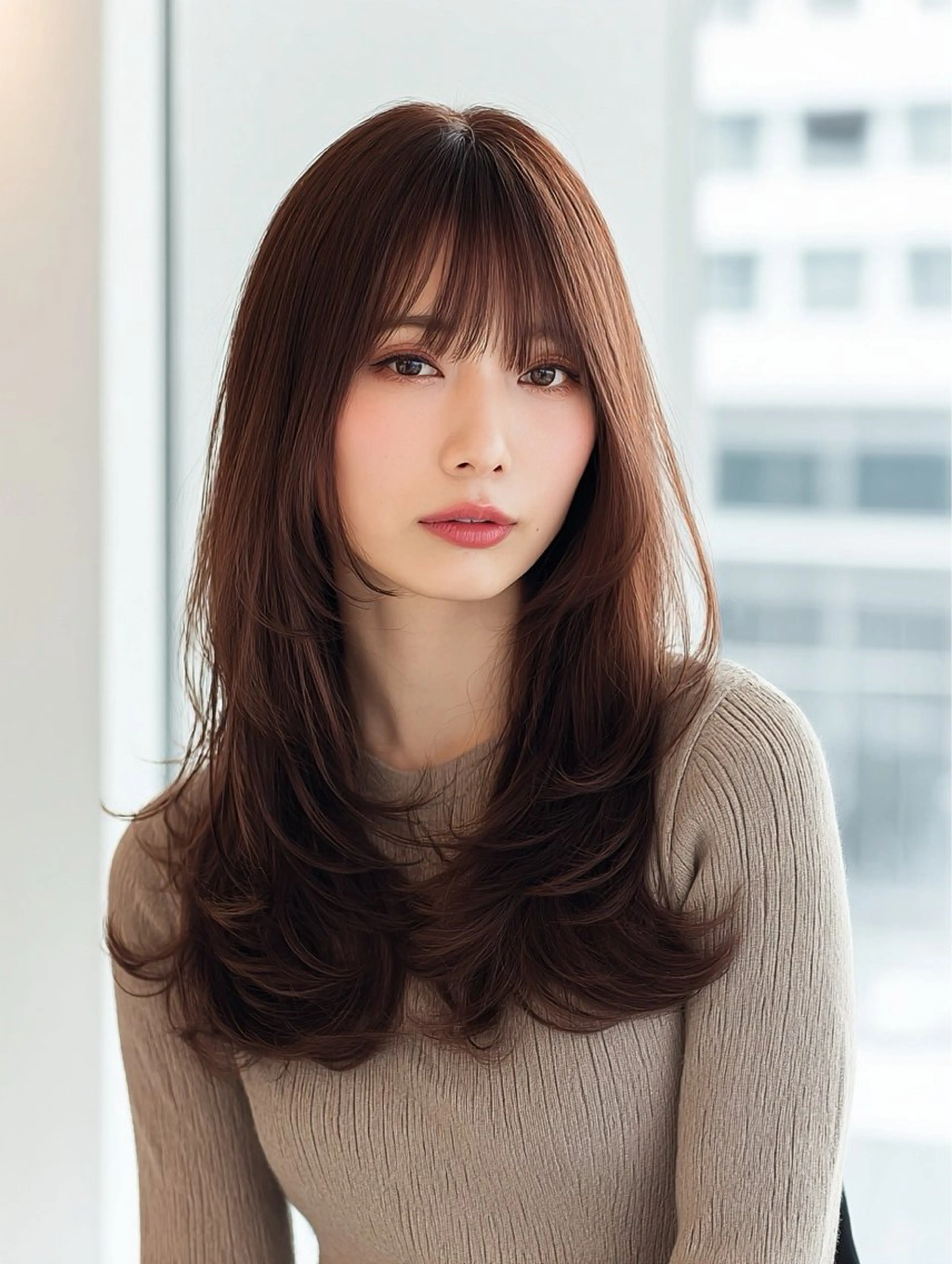 ロング 顔まわりレイヤー 顔周りカット ハッシュカット ハイレイヤー 髪質改善 カット ヘアカラー 縮毛矯正 トリートメント ✨毛髪診断で絶対綺麗 ✨美髪艶髪専門✨高浪のヘアスタイル