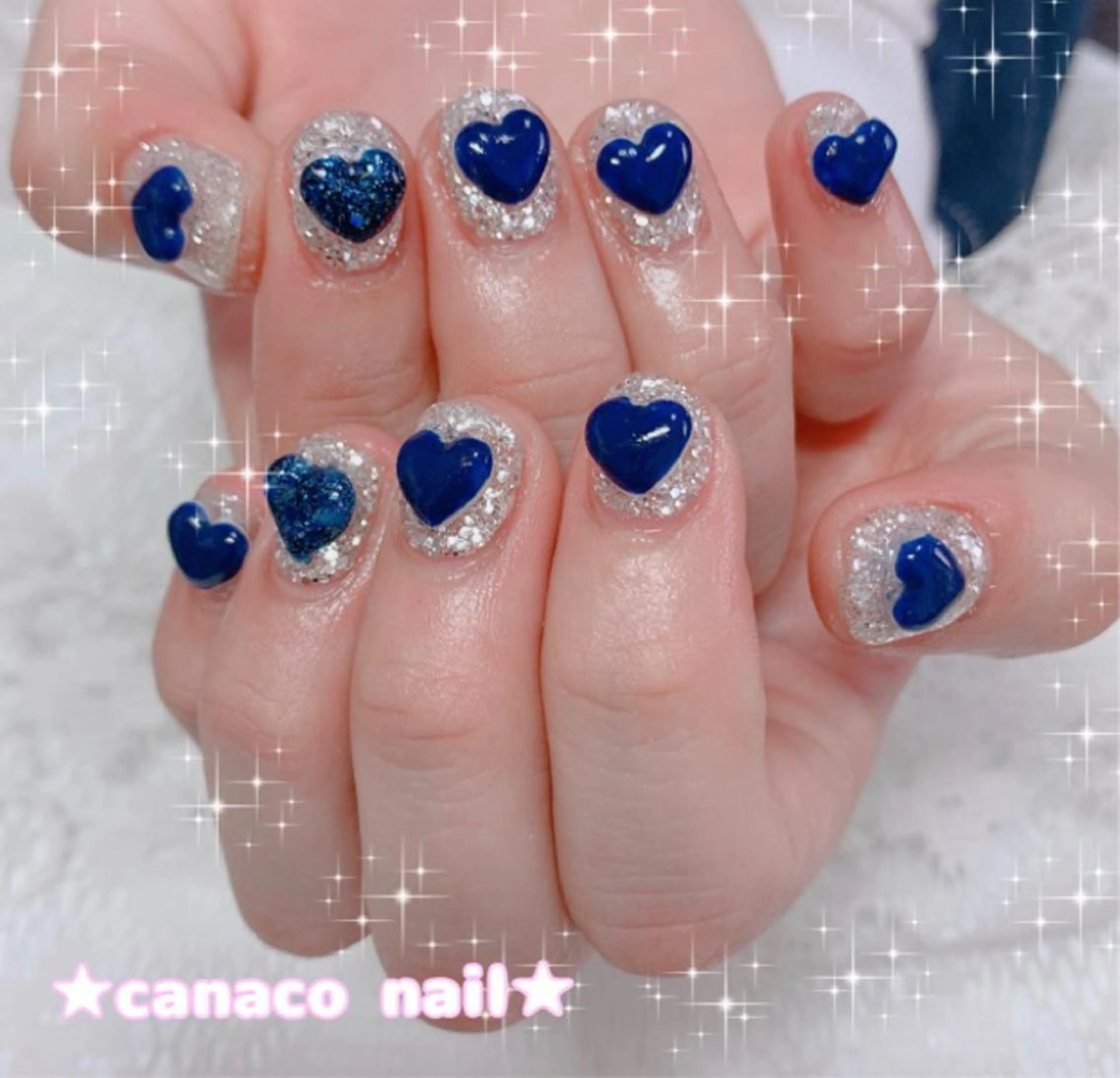 ネイル アートネイル ブルー ジェルネイル ハート パラジェル ハンドネイル ハンドケア ベテランネイル cnc  nailのネイルデザイン