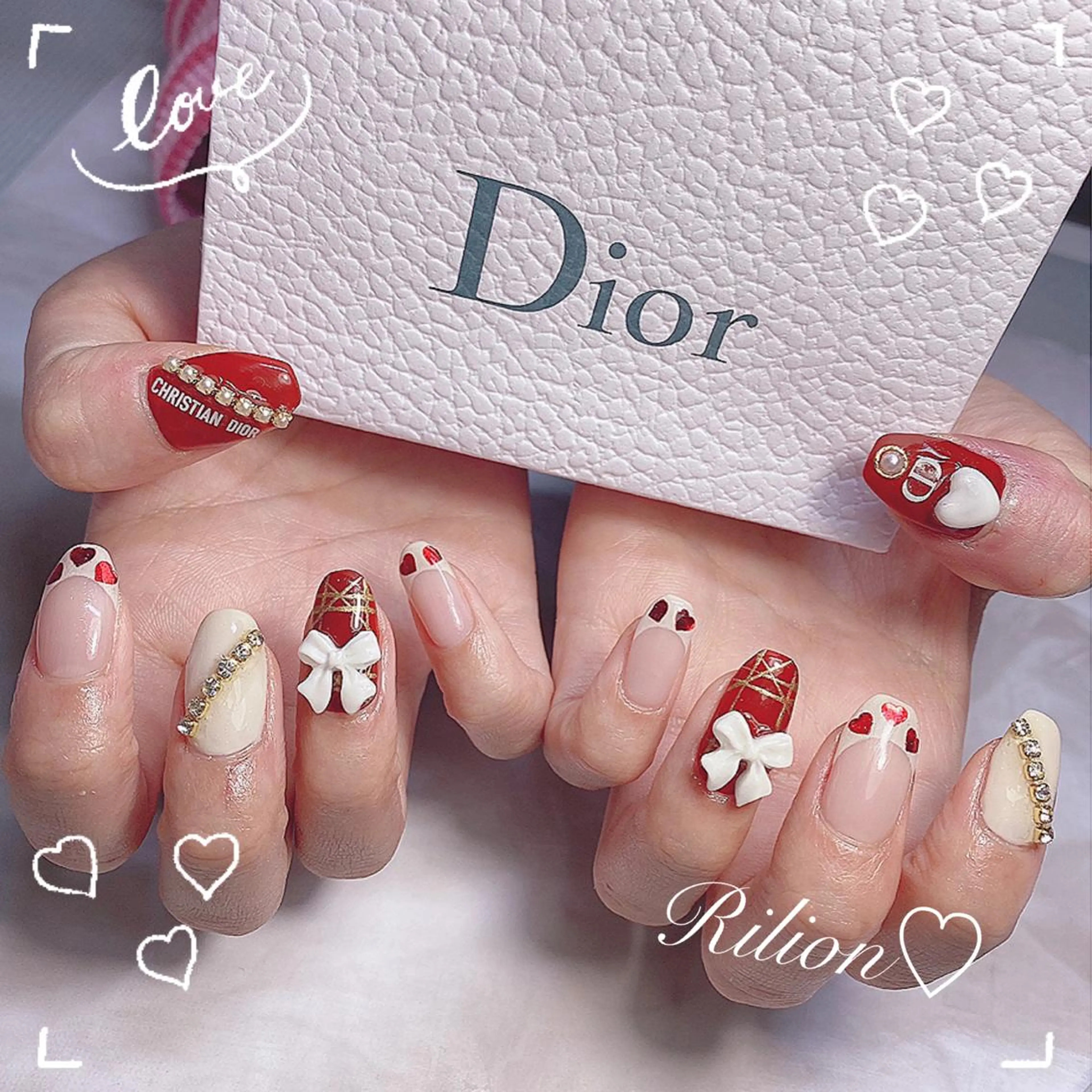 ネイル リボン ハンドネイル RiLion💗 Risa🦋💜のネイルデザイン