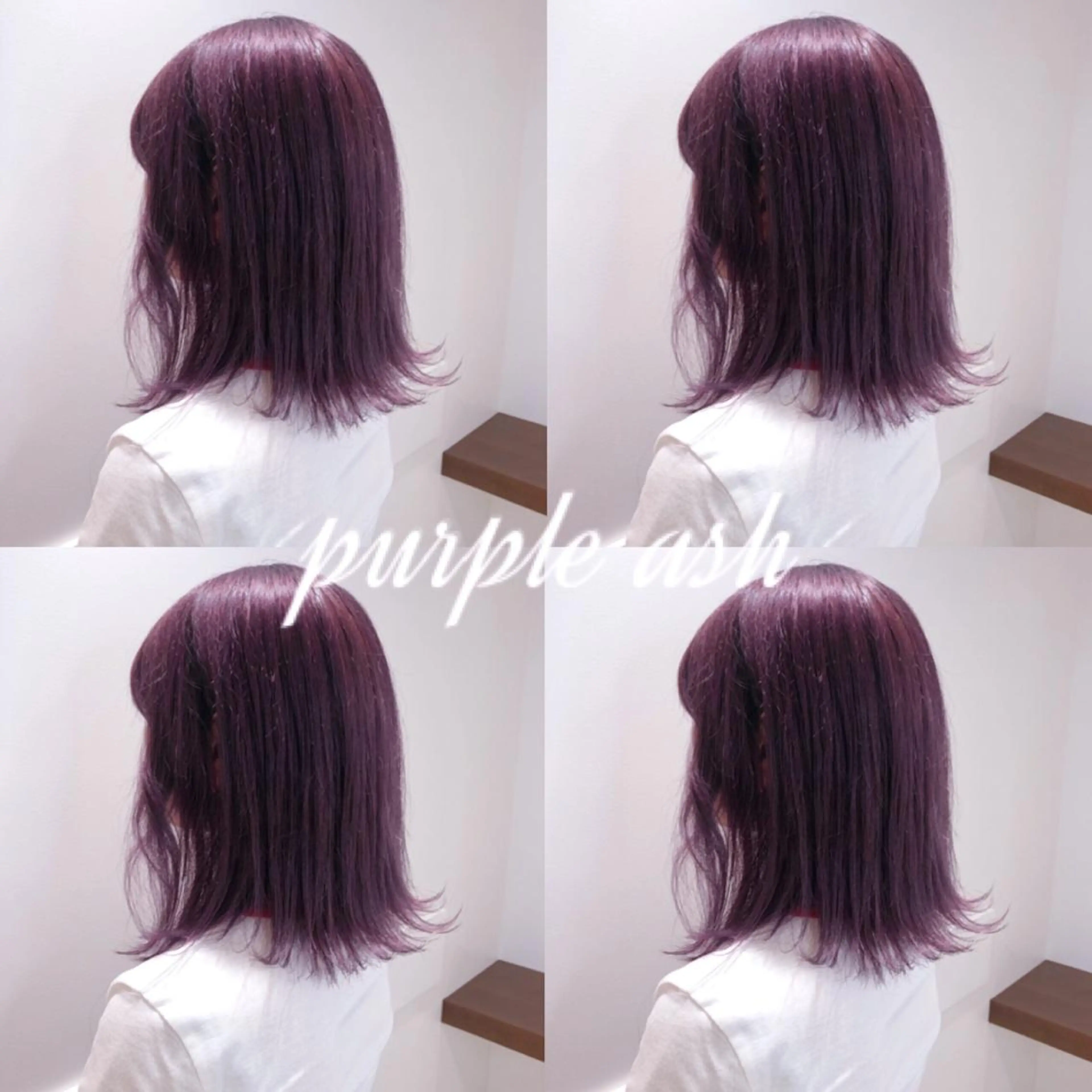 ミディアム カラー ブリーチ ピンクカラー パープルカラー ウルフカット ハッシュカット/七海のヘアスタイル