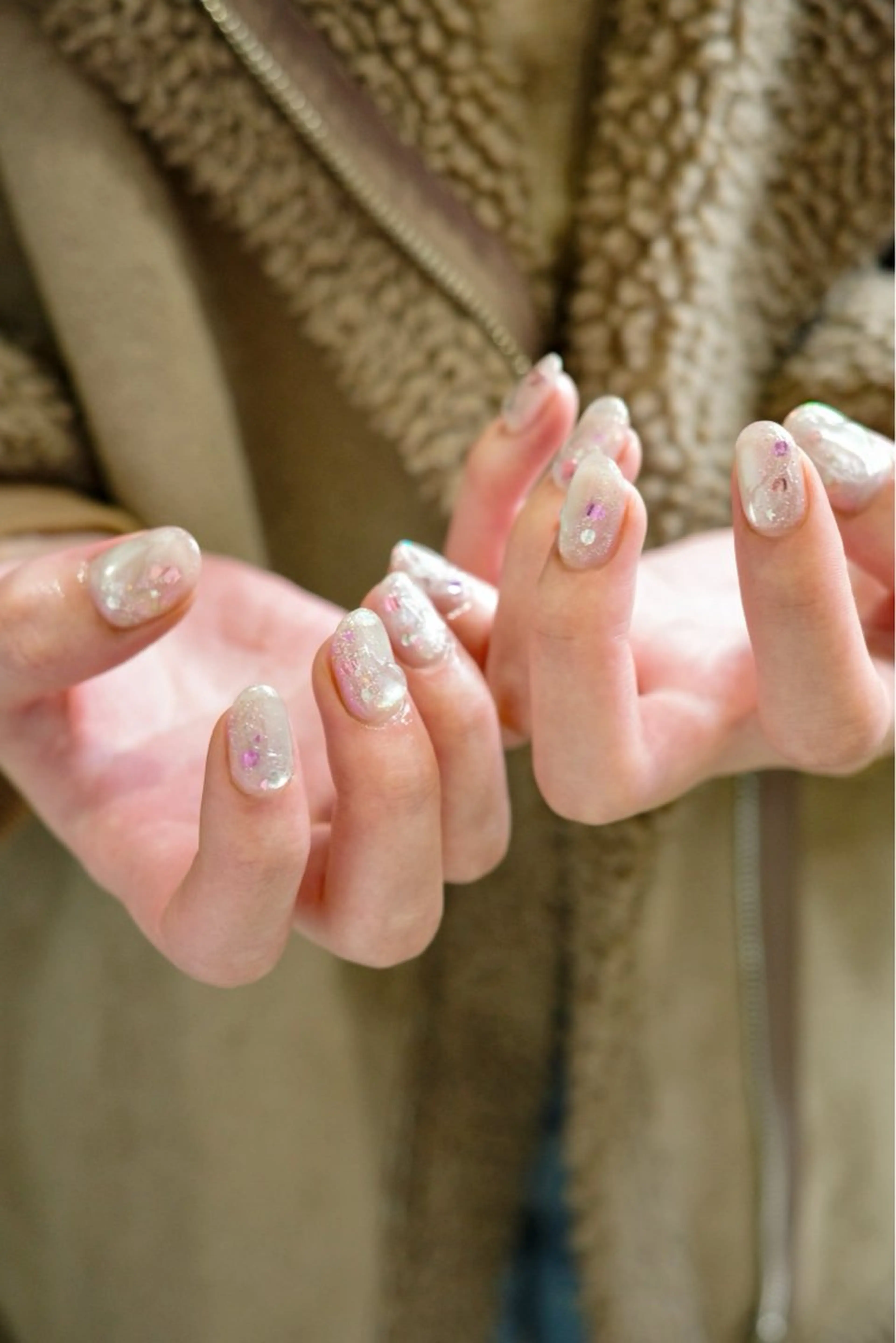 ネイル 韓国ネイル マグネットネイル ミラーネイル ピンク シルバー ハンドネイル pointillé .ayaのネイルデザイン