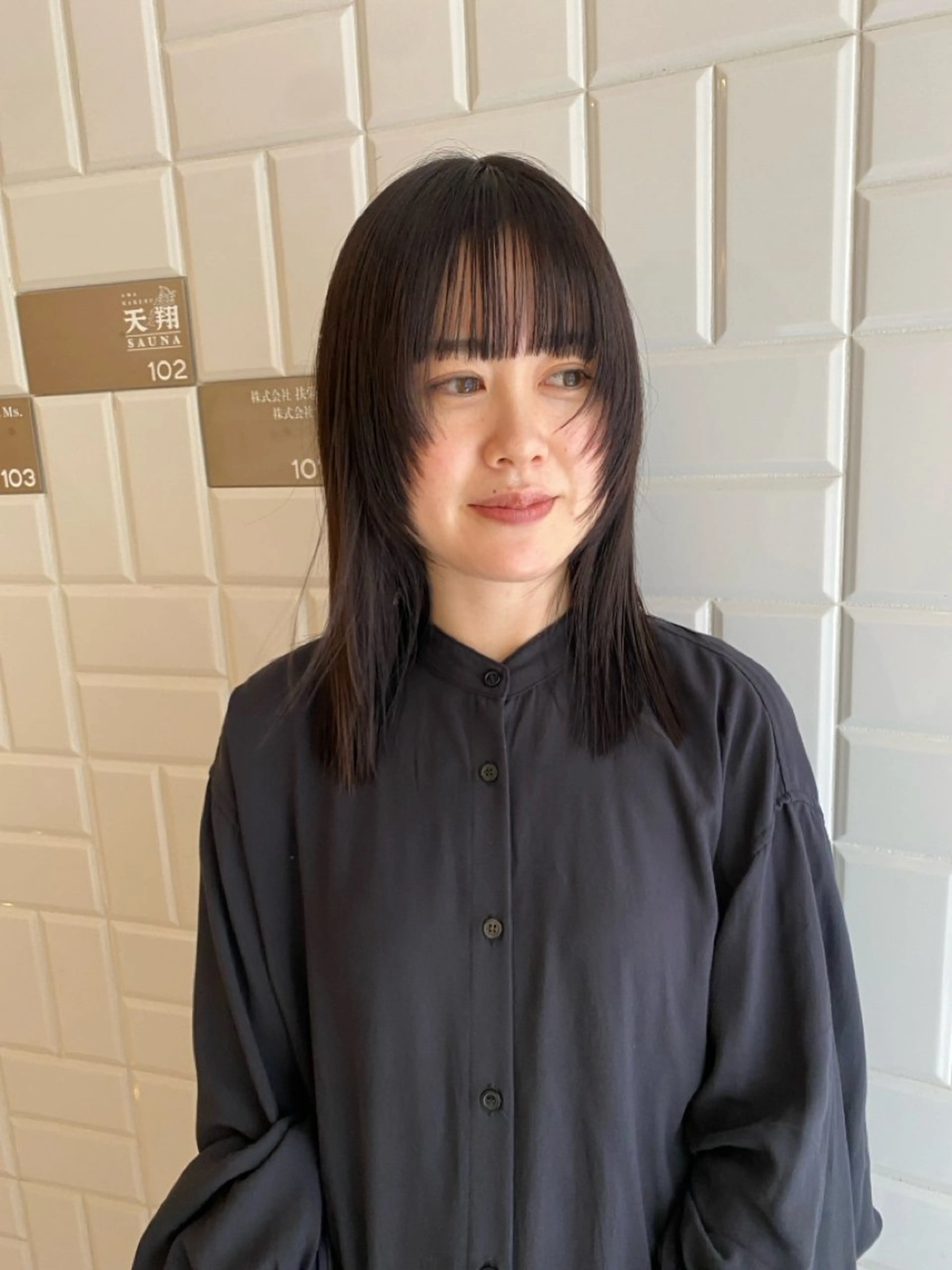 ミディアム カット 縮毛矯正 みやけ ひなのヘアスタイル