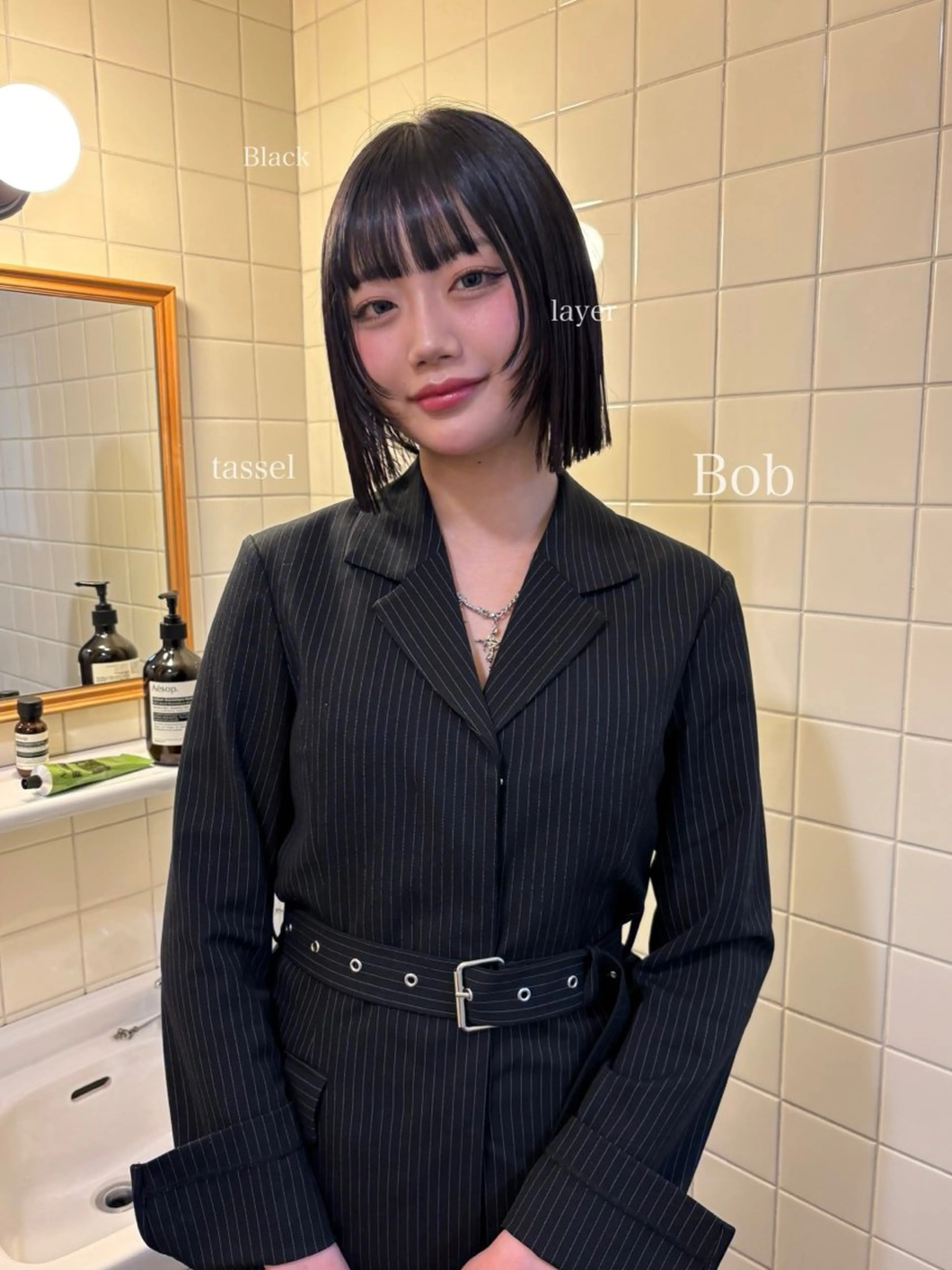 ミディアム カラー カット トリートメント ボブ&顔まわりレ イヤー♡TOMOE♡のヘアスタイル