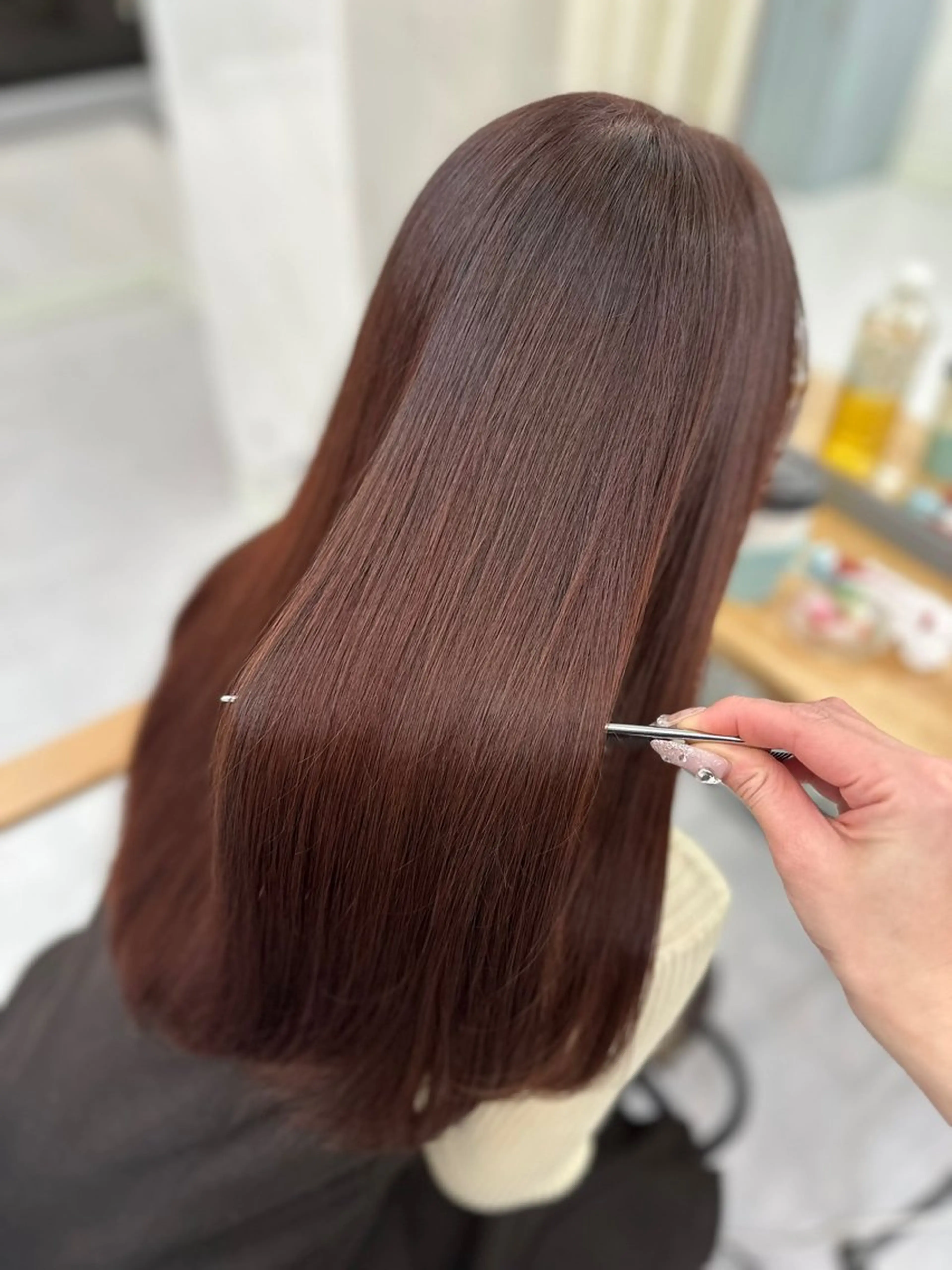 ロング カラー ブリーチ ブラウンカラー 透明感カラー ダブルカラー ブリーチなしカラー カット ヘアカラー トリートメント 縮毛矯正×ボブ💎 髪質改善/木下のヘアスタイル