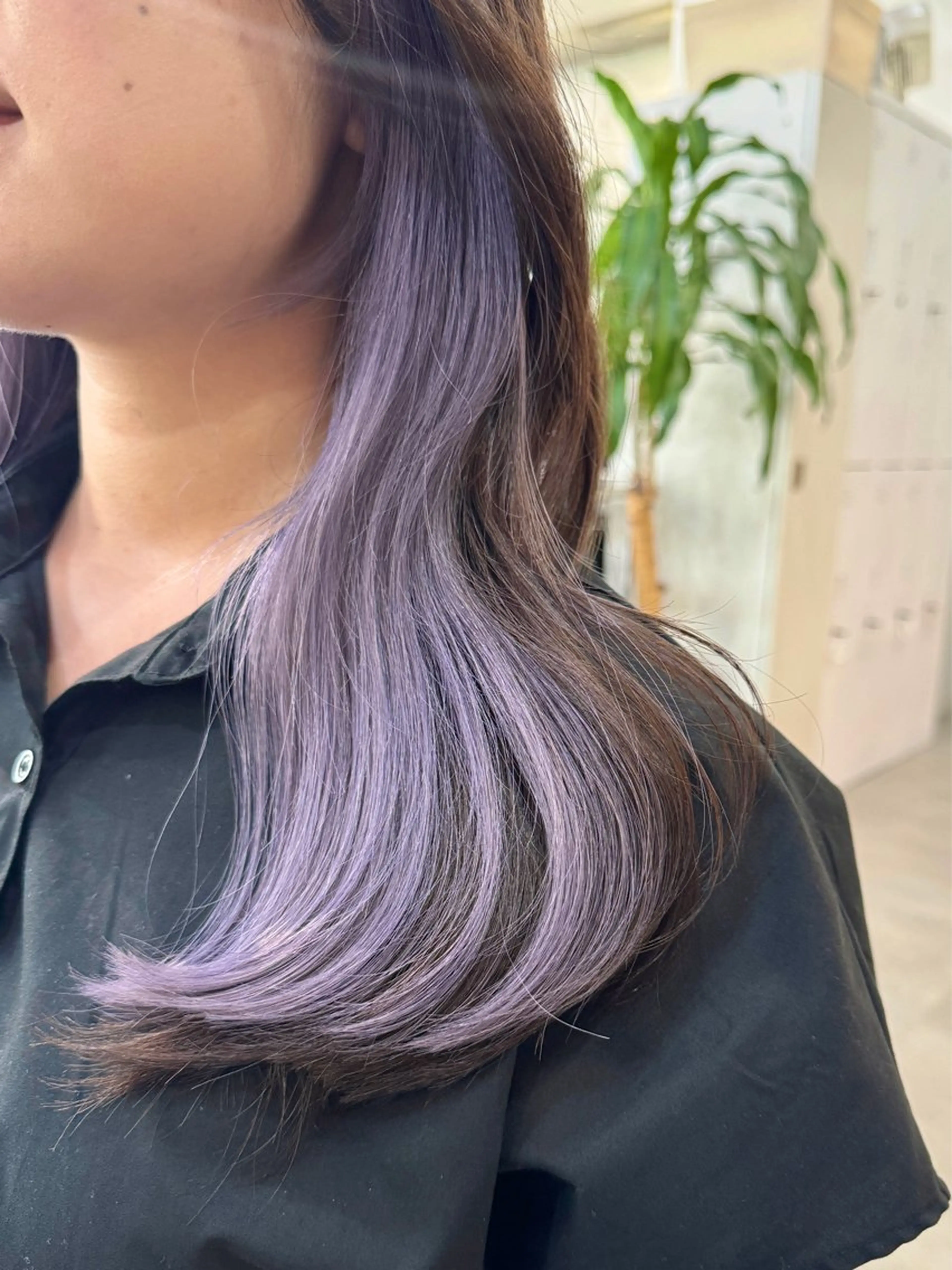 セミロング カラー ラベンダーカラー ヘアカラー 切りっぱなしボブ/ ブリーチカラー/大塚のヘアスタイル