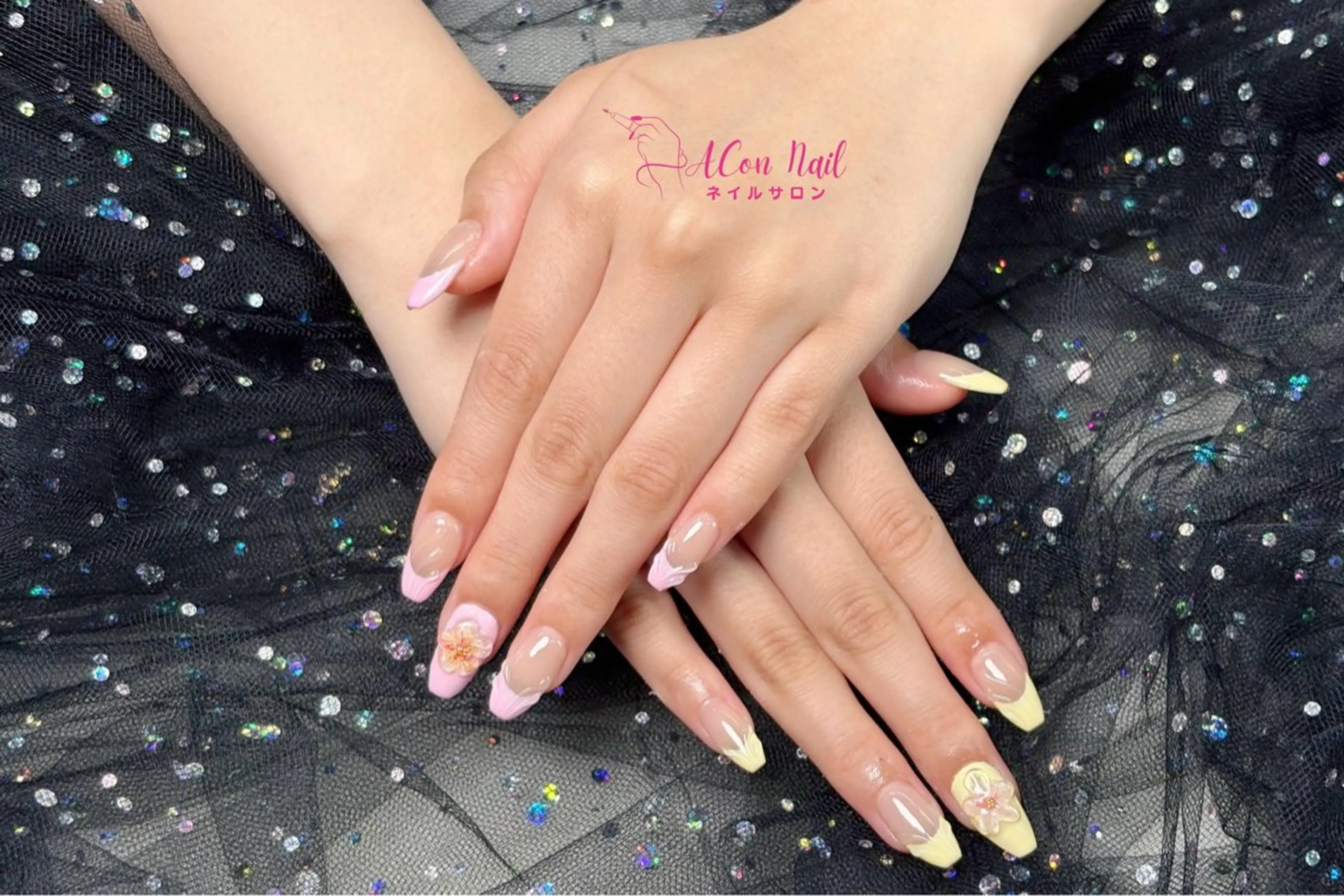 ネイル 桜ネイル 長さ出し フラワーネイル フレンチネイル ジェルネイル ACon NailSalonのネイルデザイン