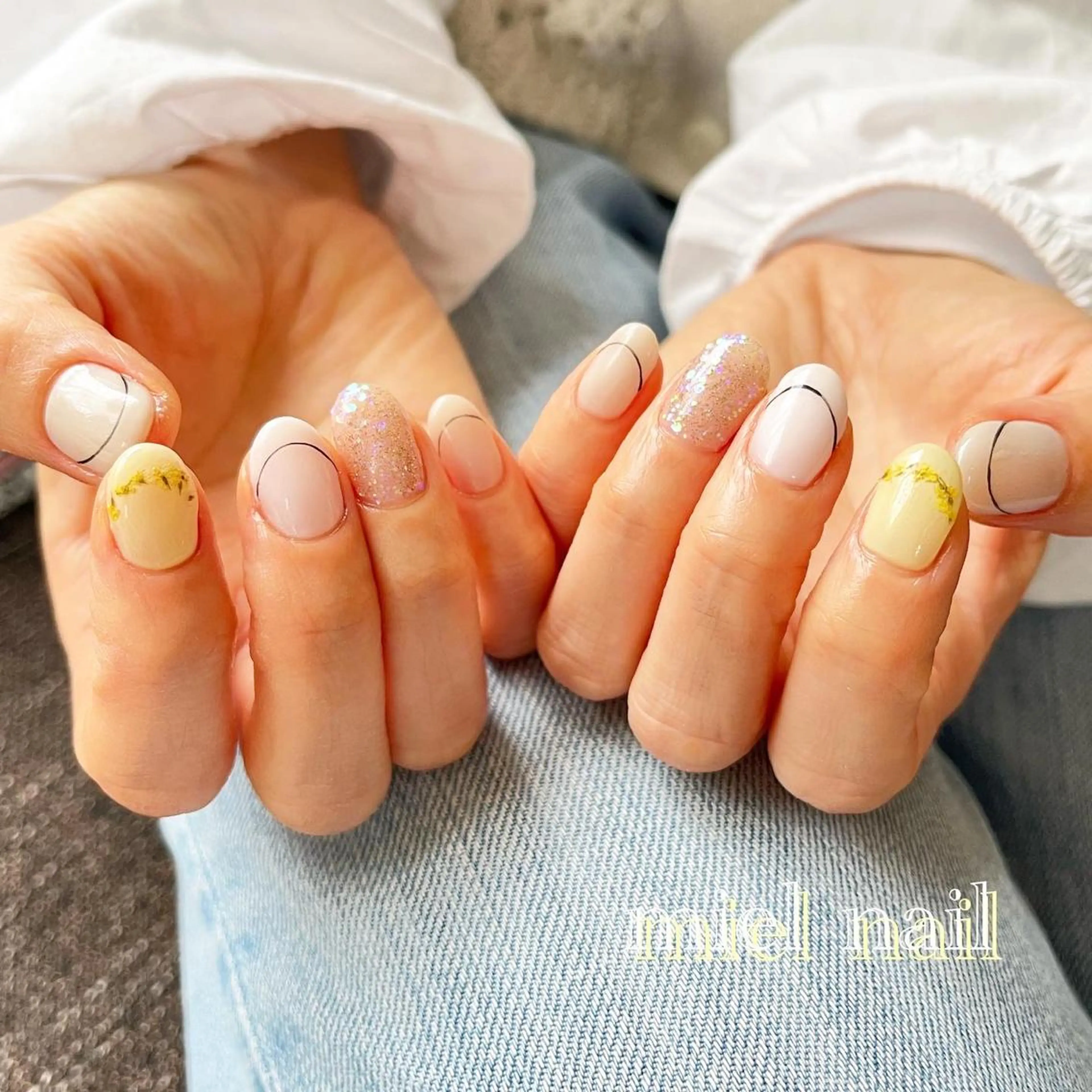 ネイル フレンチネイル ラメ(グリッター) 春ネイル 夏ネイル ハンドネイル miel nailのネイルデザイン