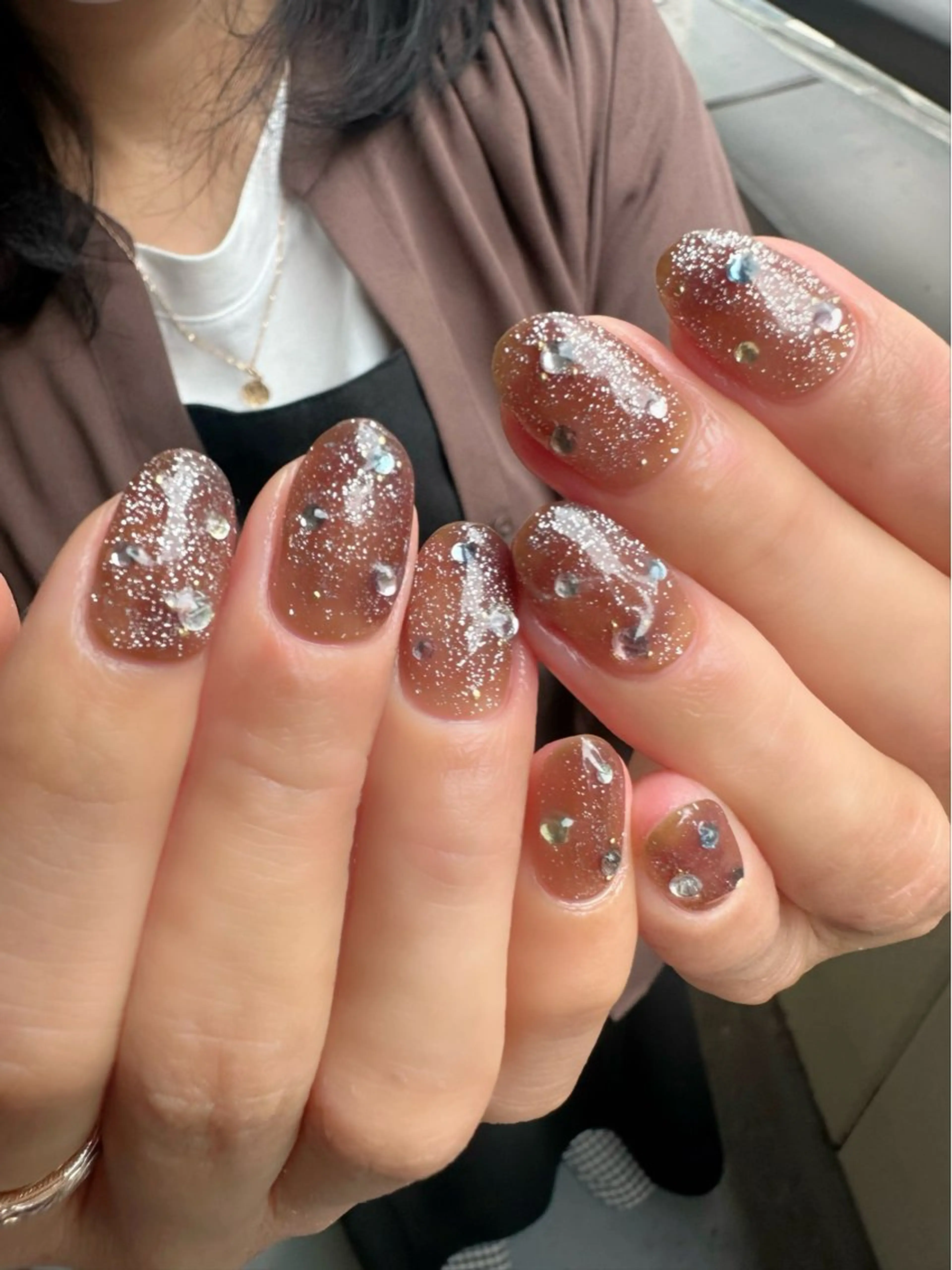 ネイル アートネイル ブラウン 氷ネイル・うるうるネイル キラキラネイル 韓国ネイル 🪞KAPE NAIL 🪞のネイルデザイン