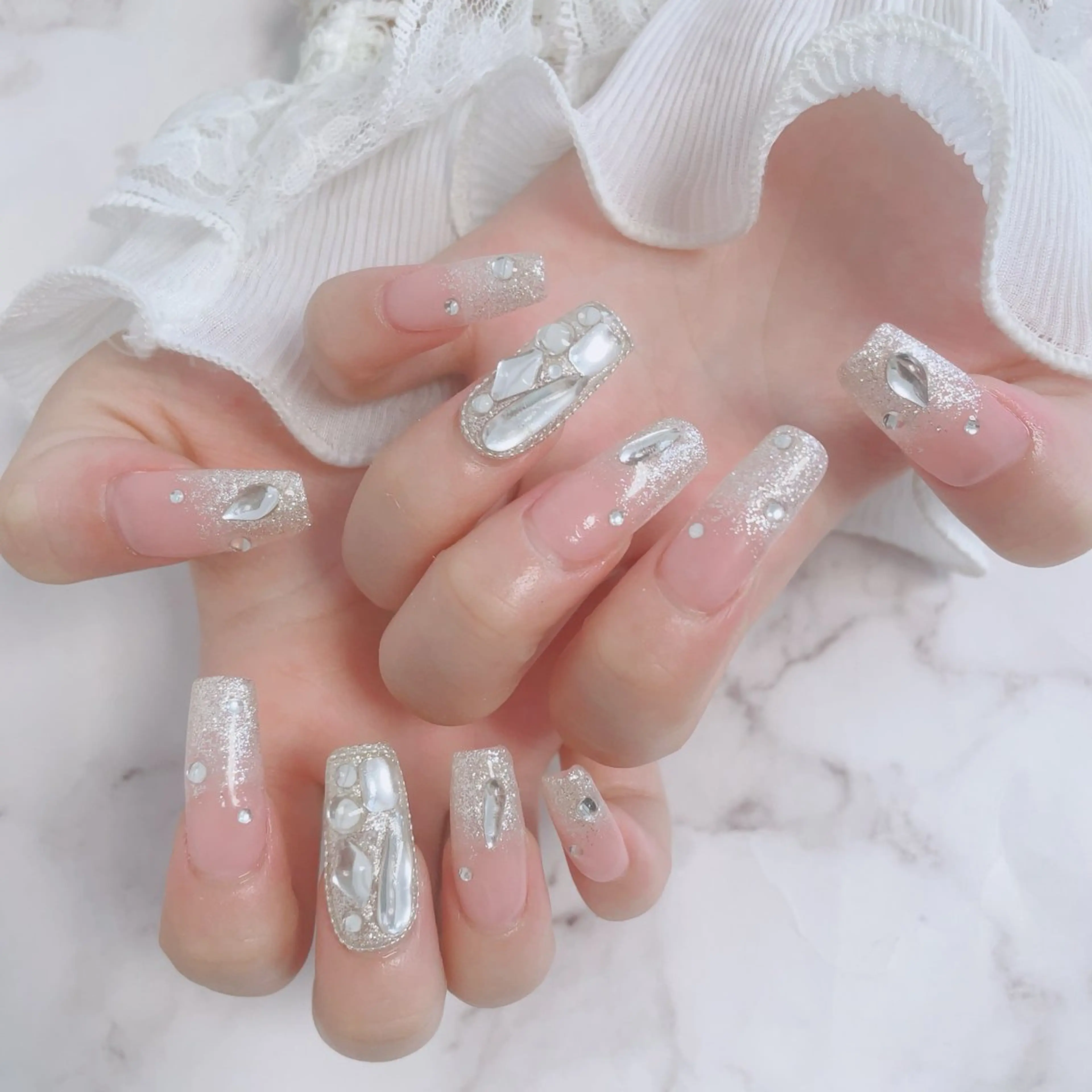 🩵チップ長さだし10本+90分デザインやり放題(アート5本以上)コース【300円パーツまでつけ放題】オフ無しの写真