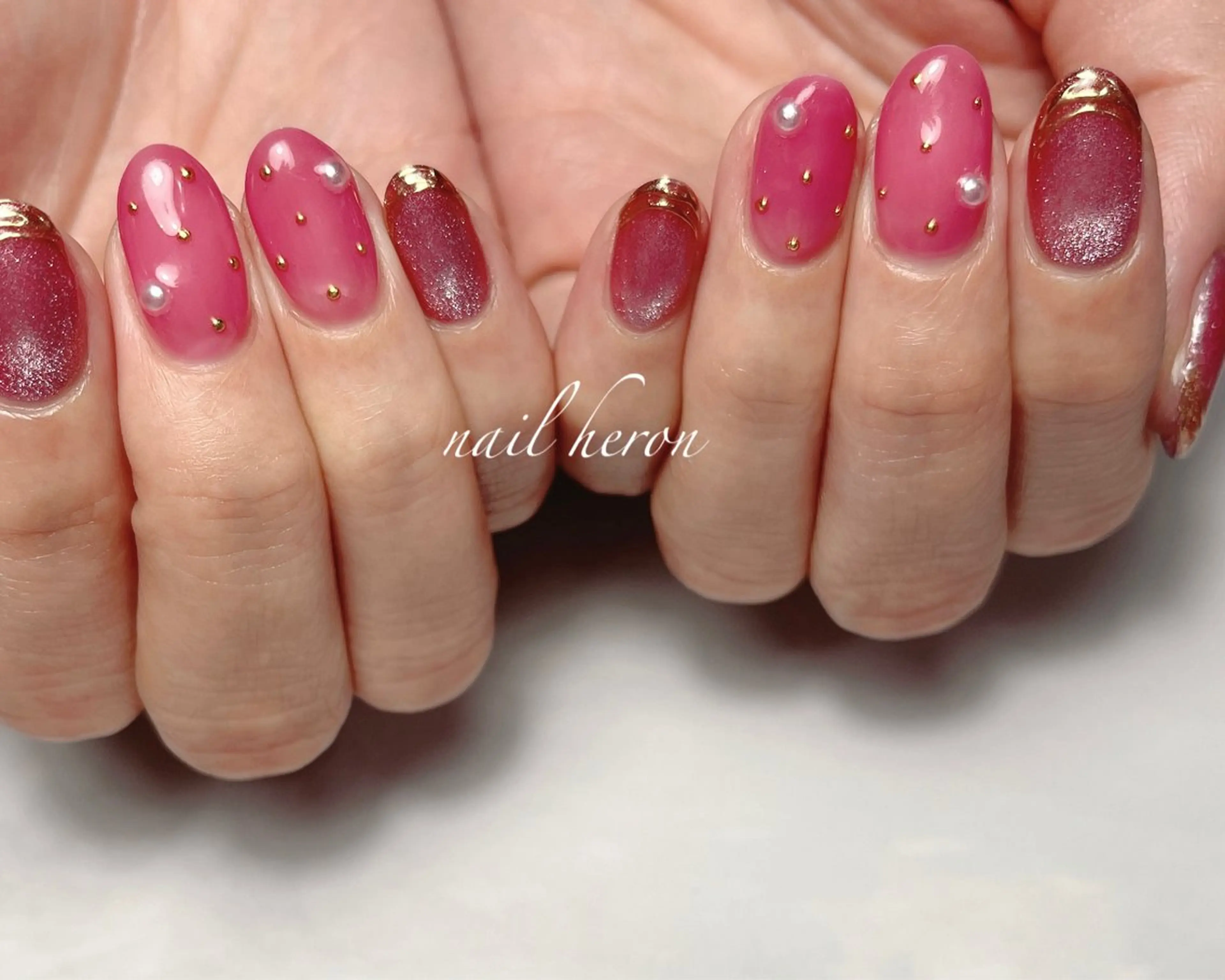 ネイル ピンク 春ネイル ハンドネイル saki_ nail heronのネイルデザイン