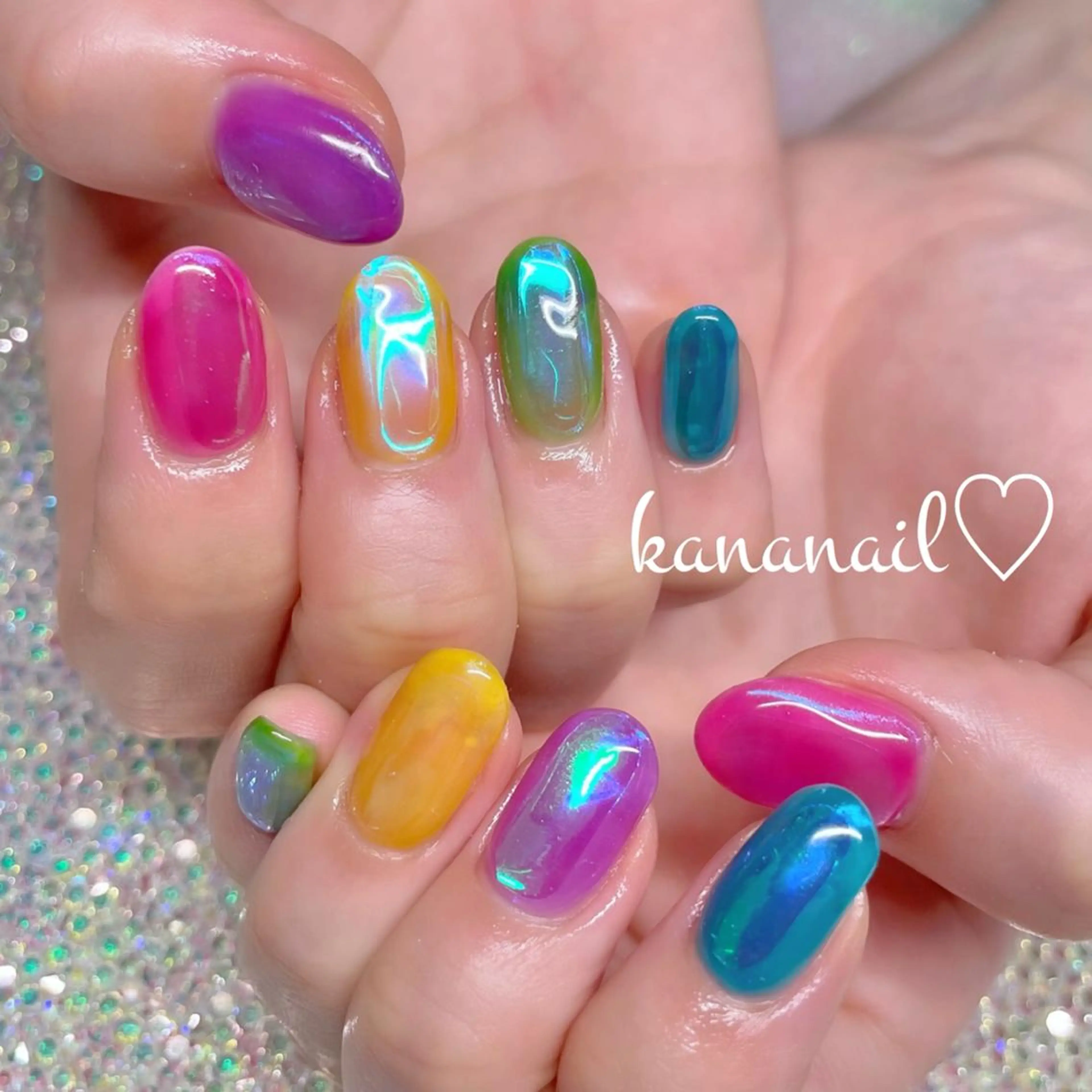 ネイル ブルー クリアネイル 成人式 入学式 ジェルネイル kananail ♡のネイルデザイン