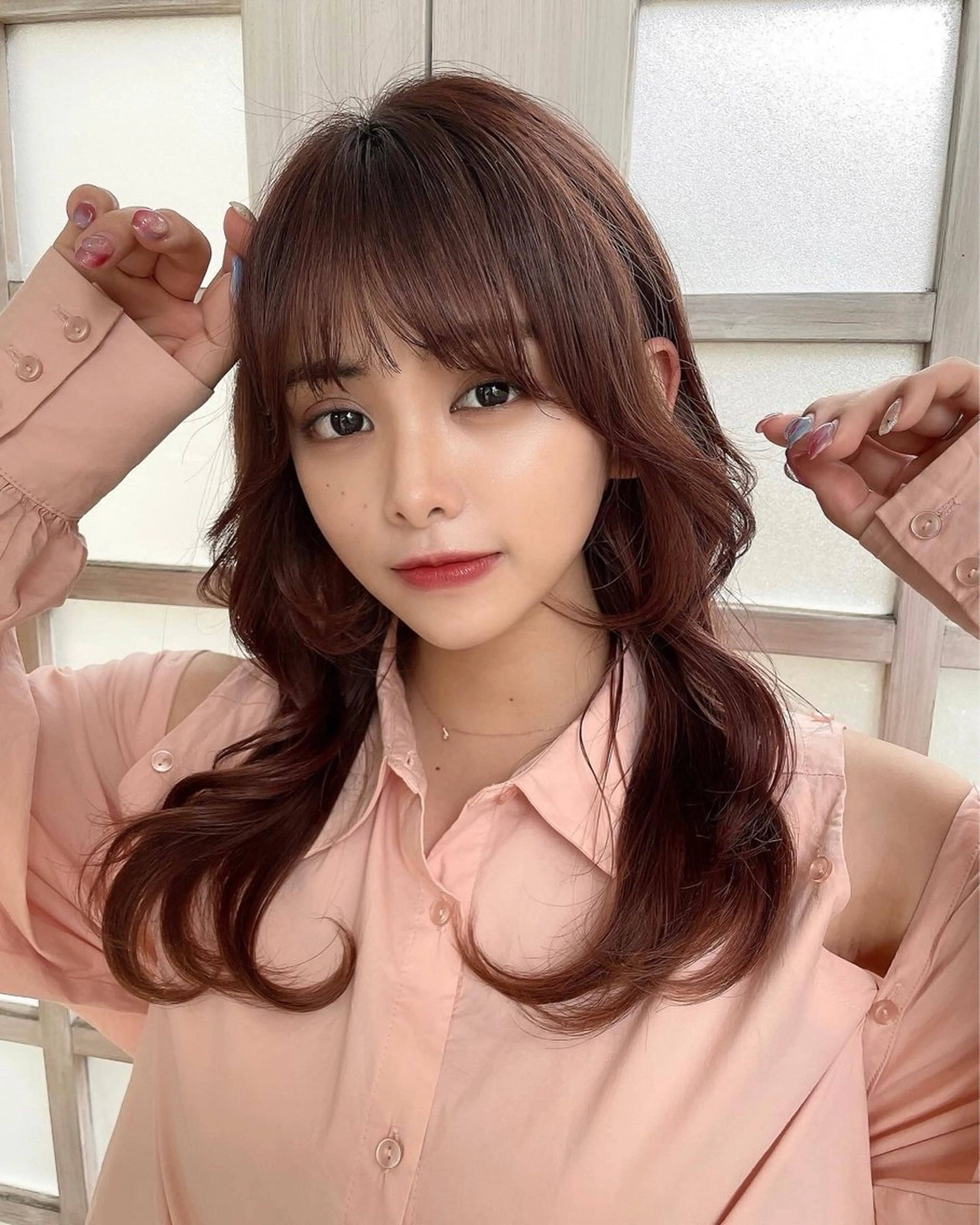 セミロング カラー ブラウンカラー ピンクカラー ピンクブラウン レイヤーカット ❤️ショートカット ・顔周りカット❤️のヘアスタイル