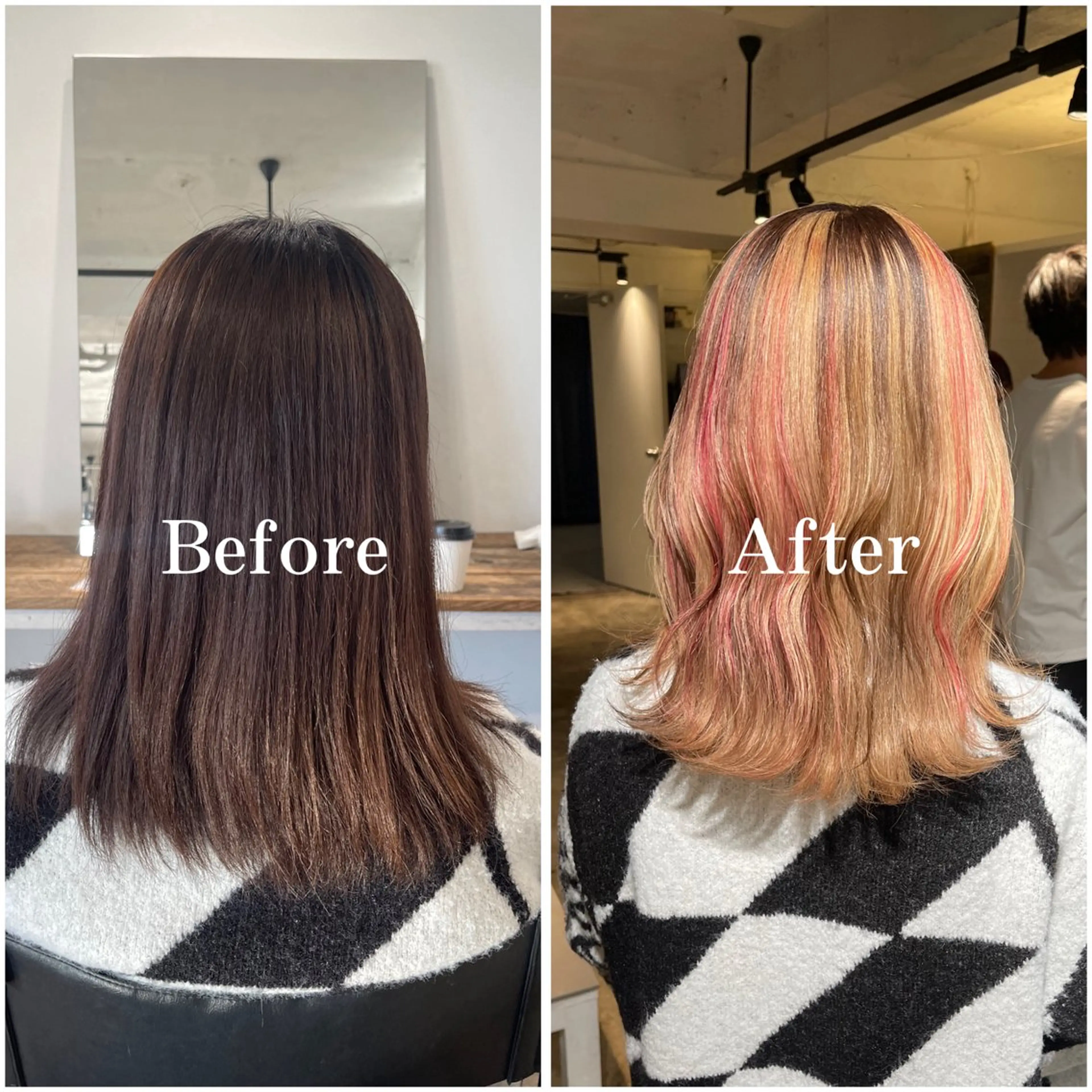 セミロング カラー ブリーチ デザインカラー ハイトーンカラー ムラ修正/ ハイトーン💖Riaのヘアスタイル