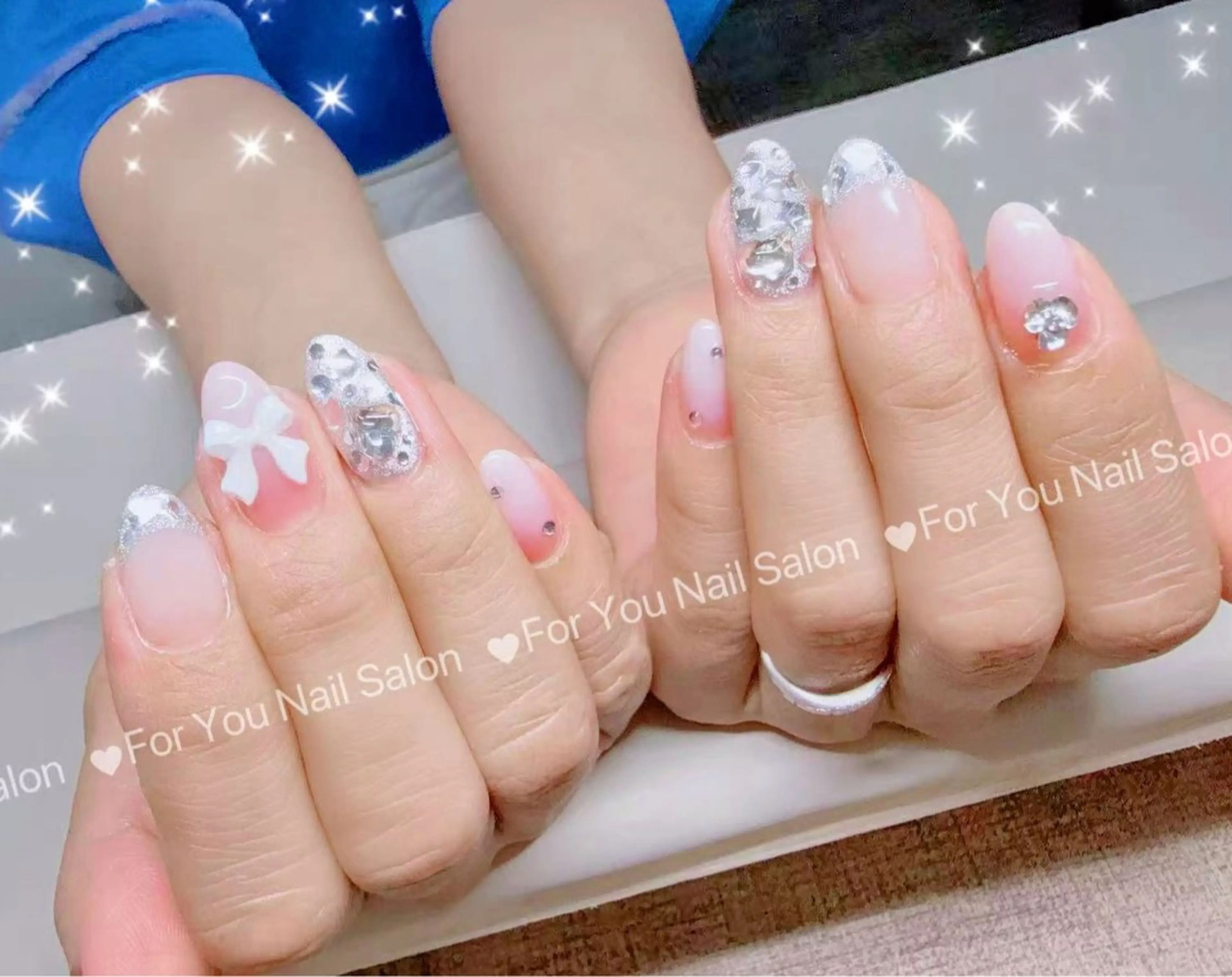 ネイル アートネイル チークネイル 長さ出し フラッシュネイル キラキラネイル ハンドネイル ハンドケア For you. Nail Salonのネイルデザイン