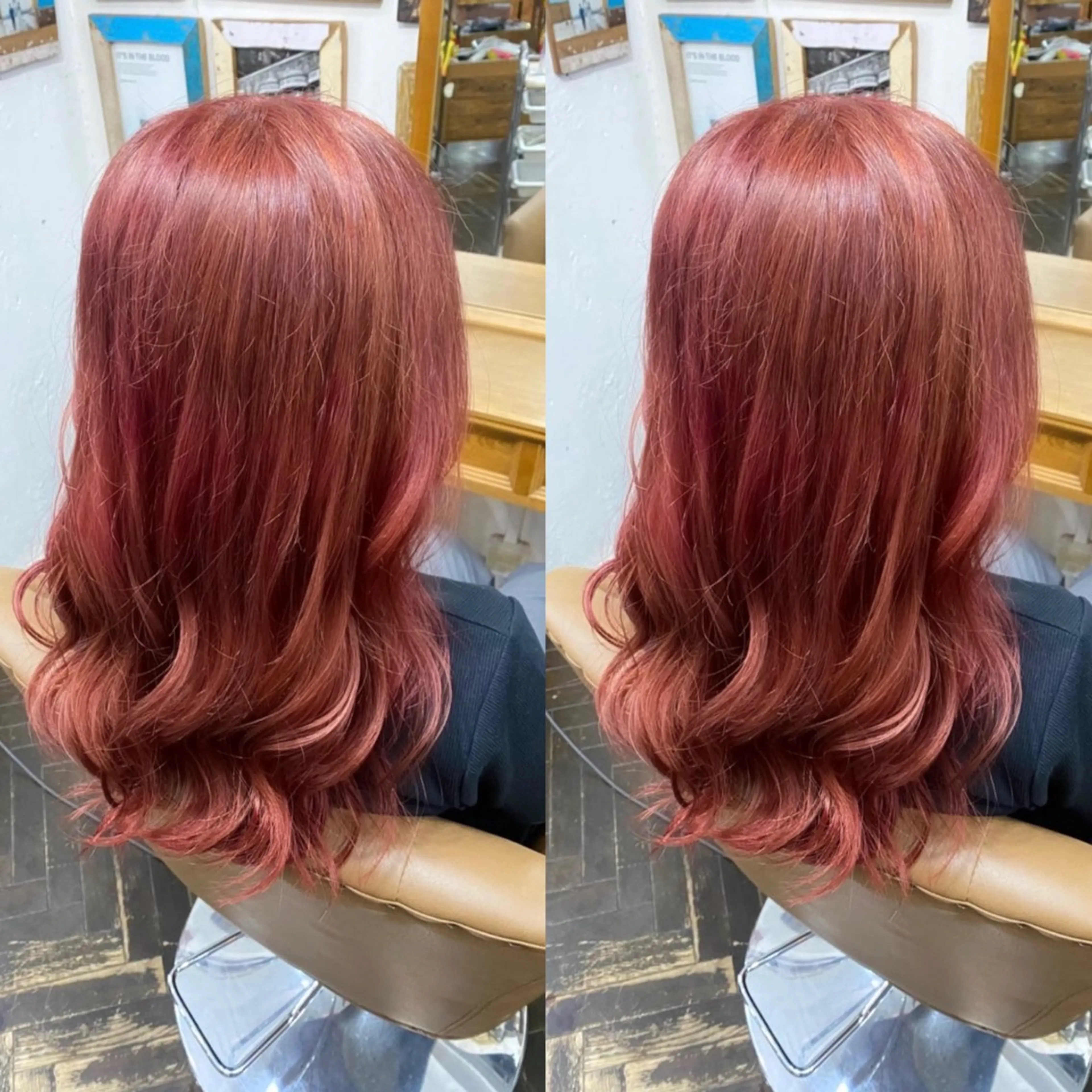 セミロング カラー ヘアアレンジ オレンジ ピンクカラー 💎ハイトーン/艶 カラー モエカ💎のヘアスタイル