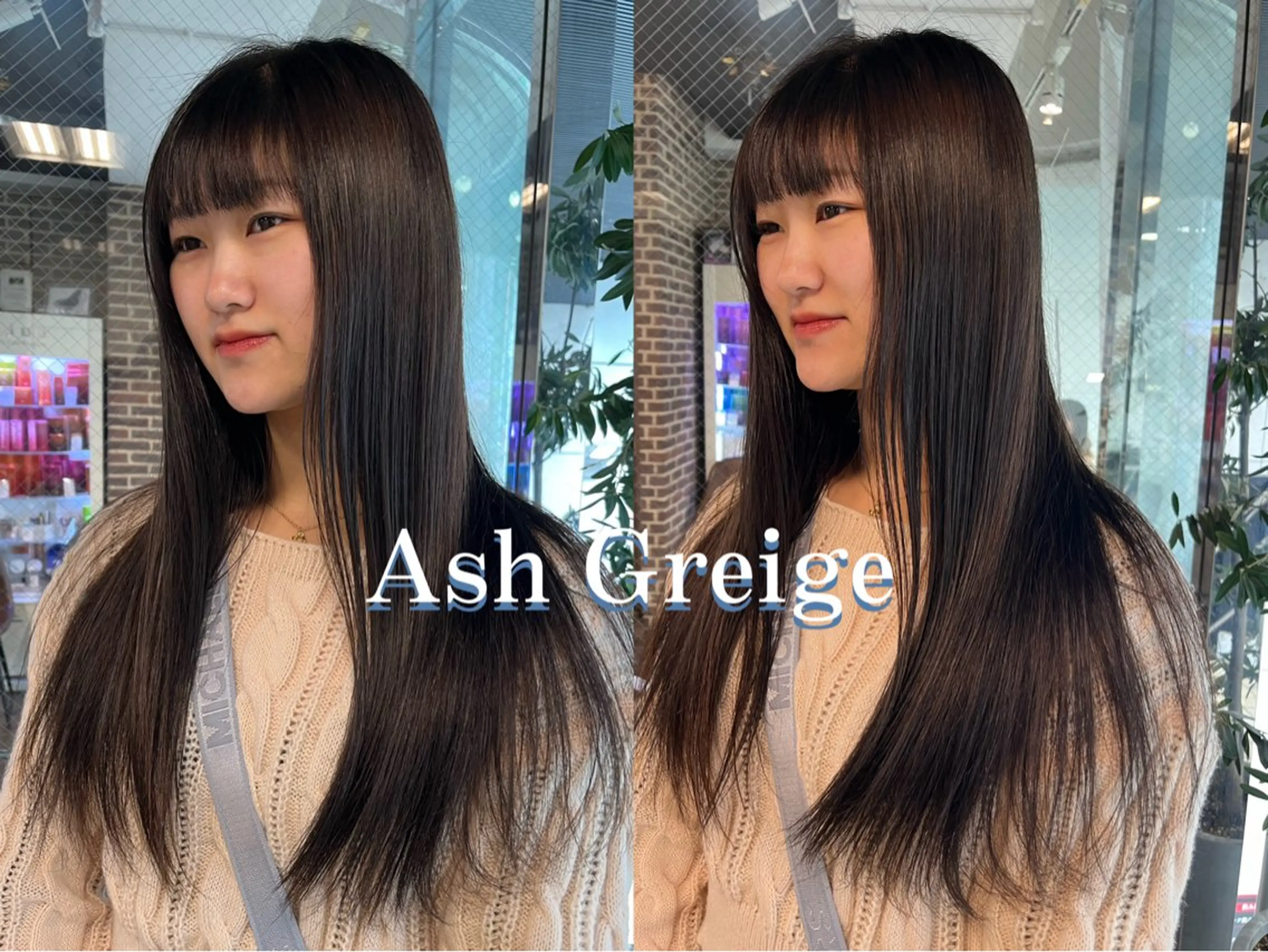 ロング カラー アッシュ アッシュグレー アッシュグレージュ グレージュ 顔周りカット カット ヘアカラー カットパーマ 🌀あさみのヘアスタイル