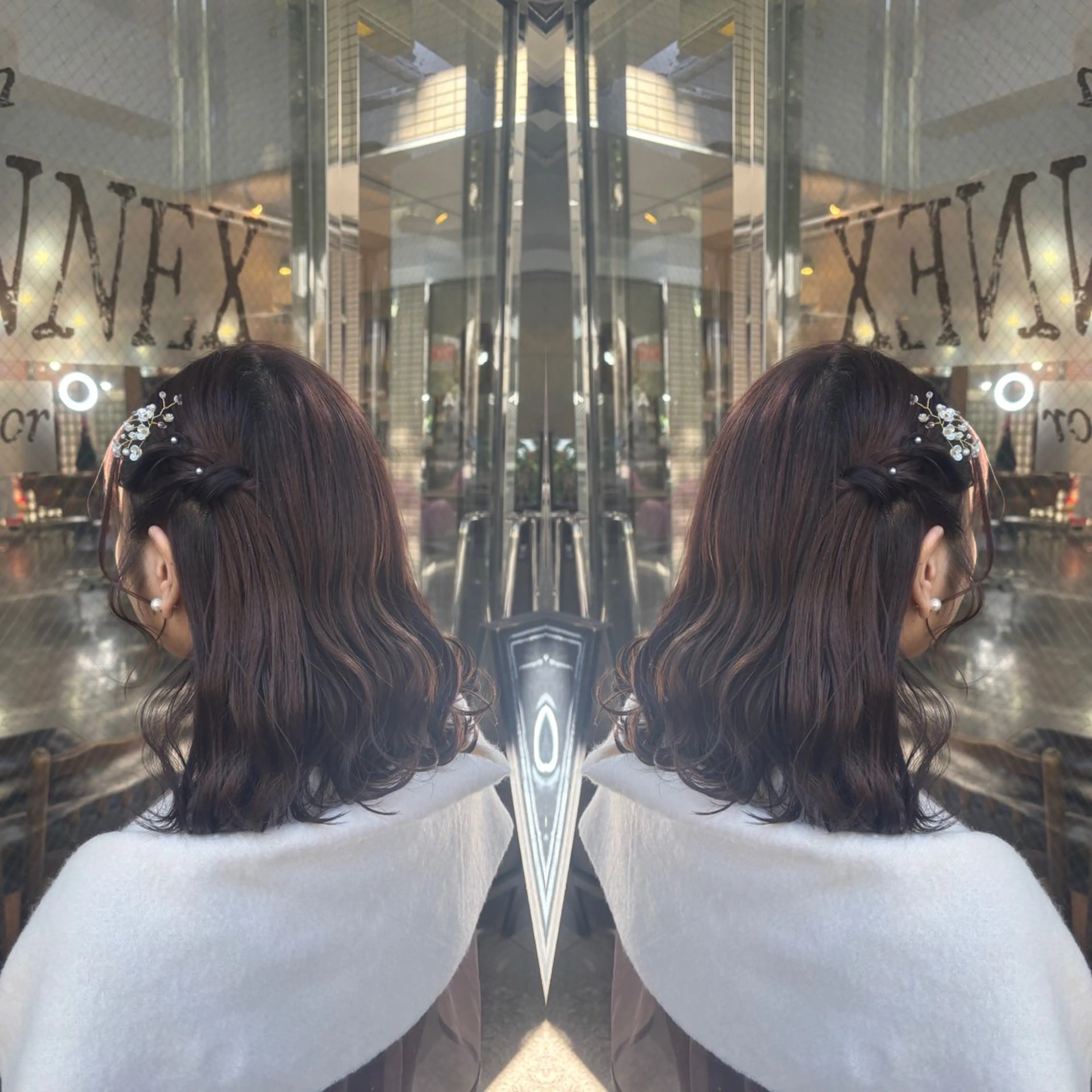 ミディアム ヘアアレンジ ヘアセット 💎ハイトーン/艶 カラー モエカ💎のヘアスタイル