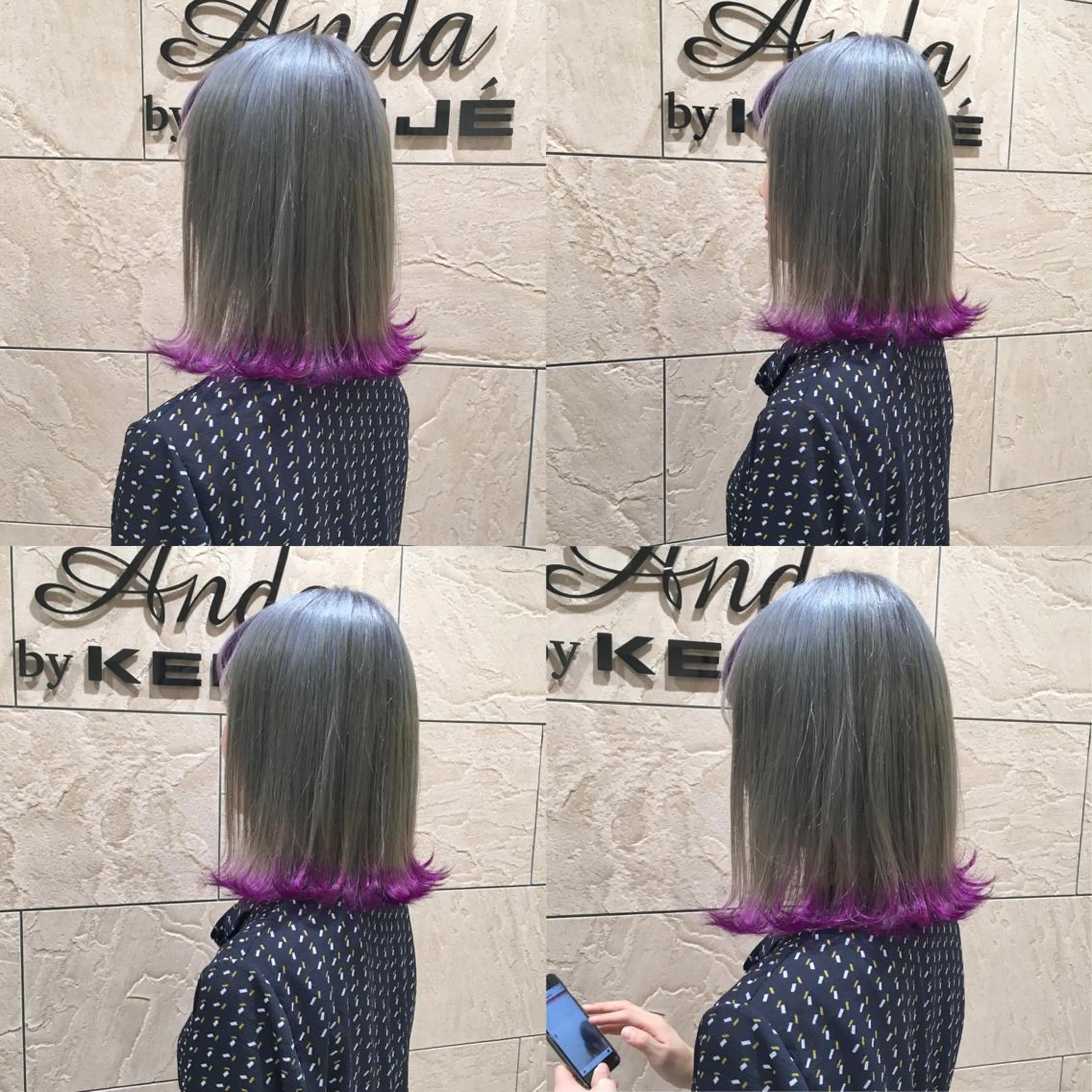 ミディアム カラー パーマ ヘアアレンジ パープルカラー シルバー ハイトーン特化🤍 浦住のヘアスタイル
