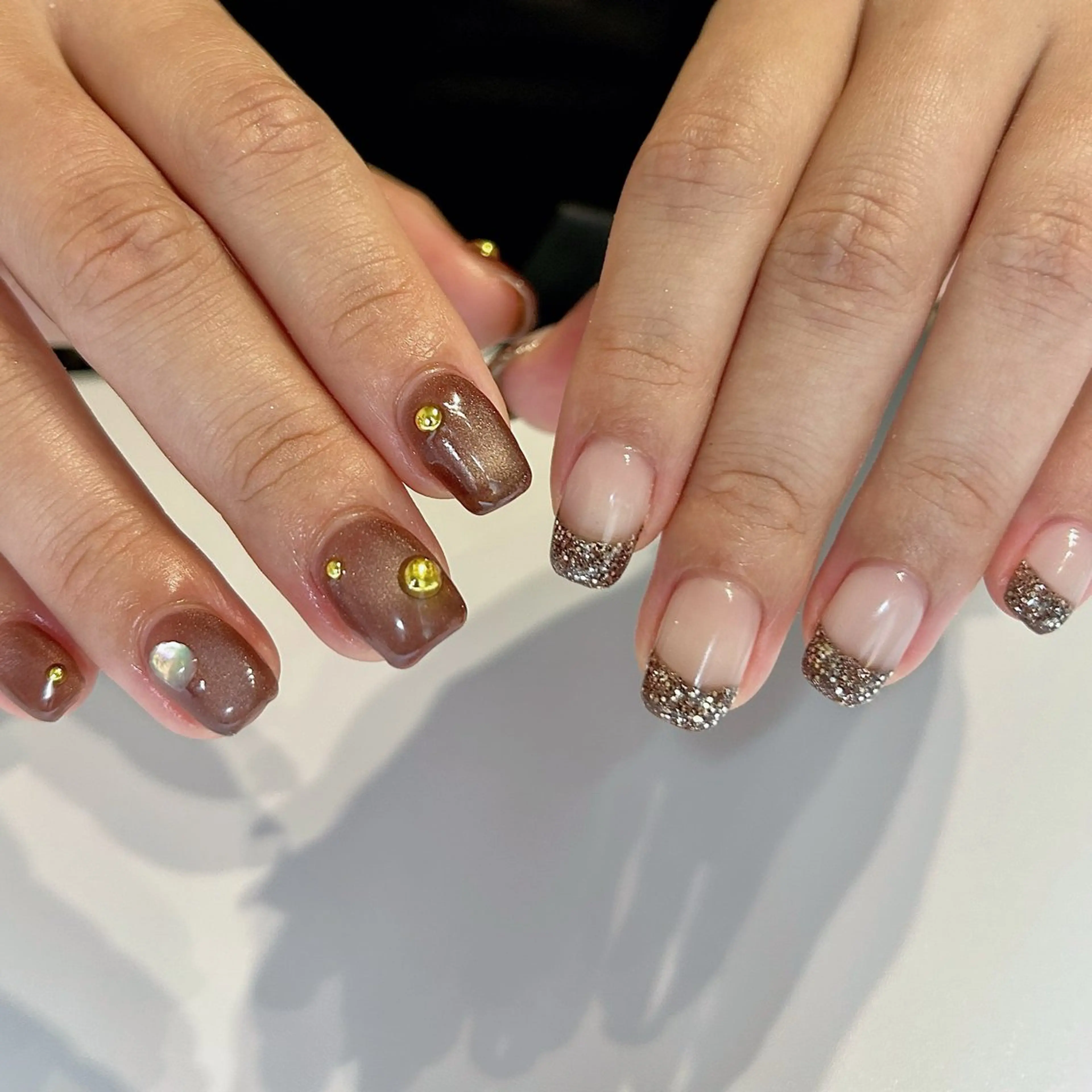 ネイル フレンチネイル キラキラネイル ラメ(グリッター) マグネットネイル nail salon moiのネイルデザイン