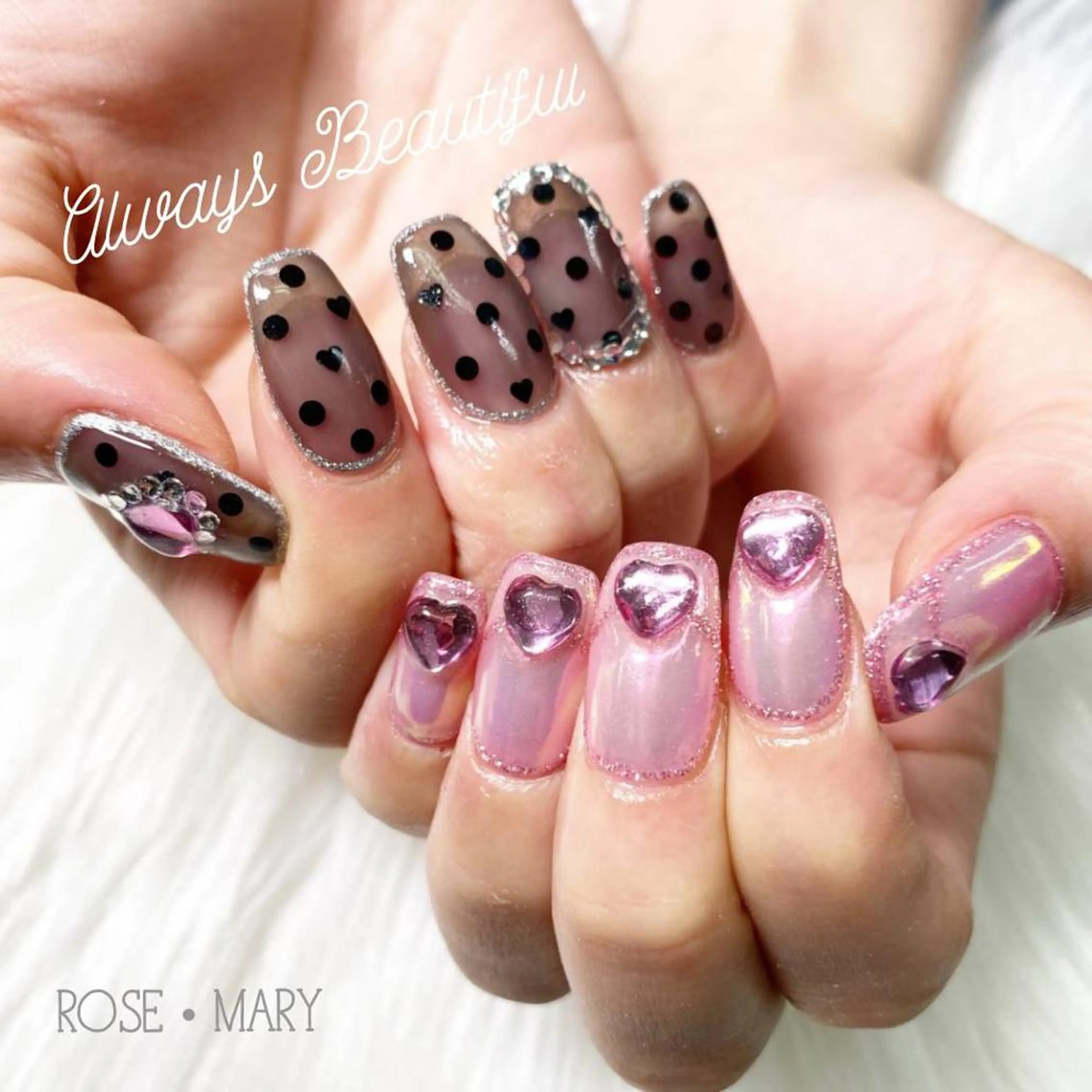 ロング ネイル 韓国風ヘア 韓国ネイル ハンドネイル ROSE・ MARY 鈴木のネイルデザイン