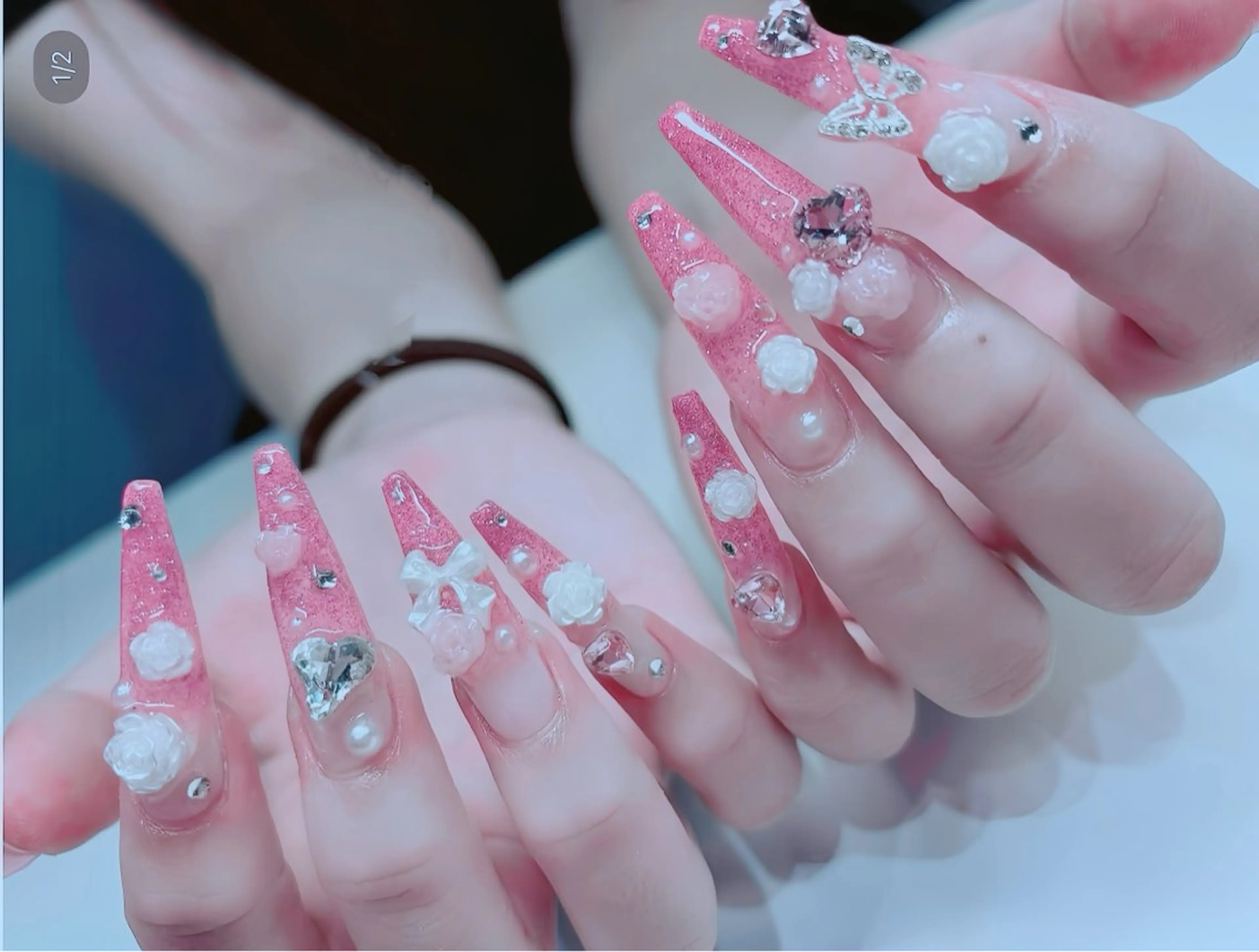 ネイル チークネイル フレンチネイル ガラスフレンチ グラデーション キラキラネイル Rin Nail 新大久保店のネイルデザイン