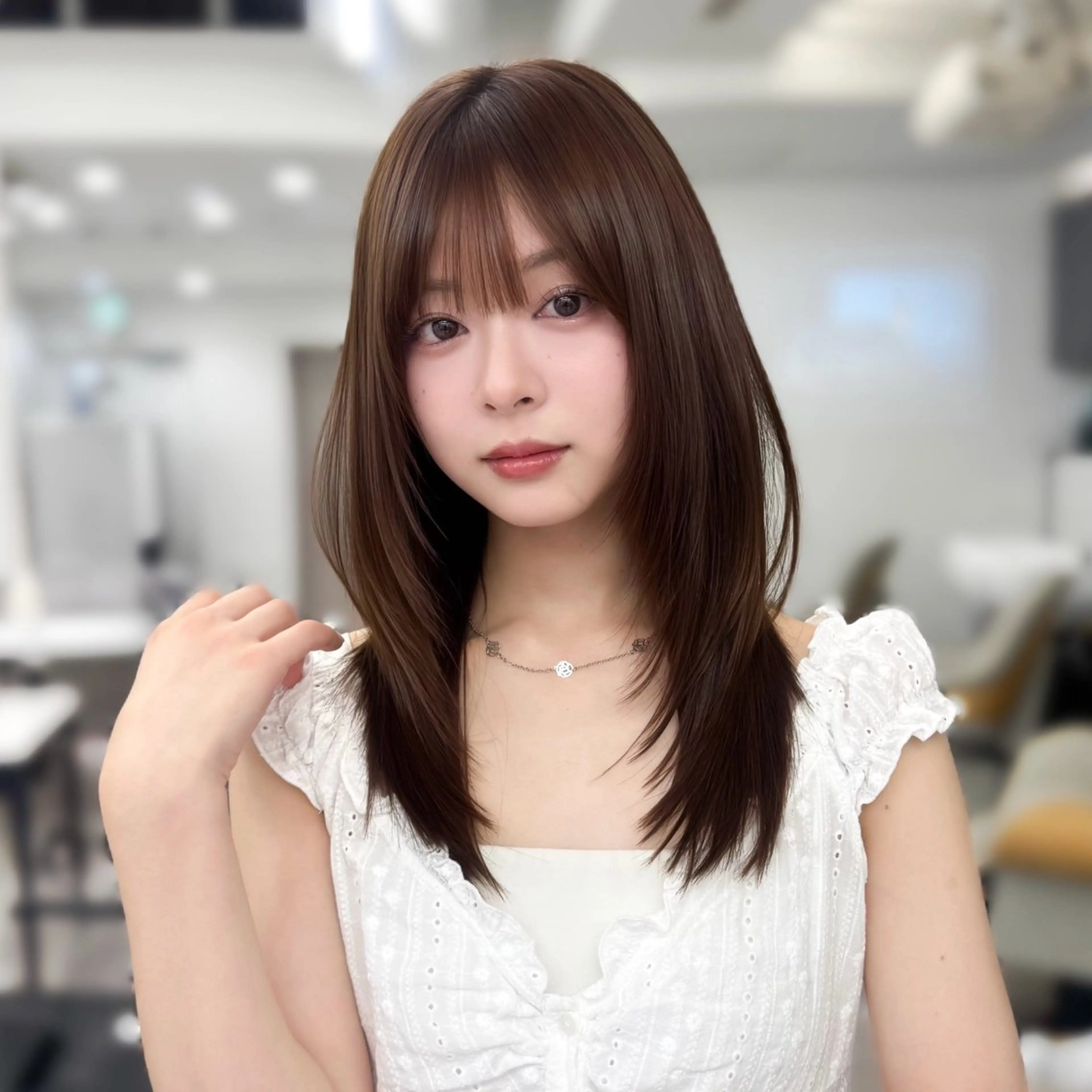 セミロング カラー 韓国ヘア♡ 顔まわりカットayaのヘアスタイル