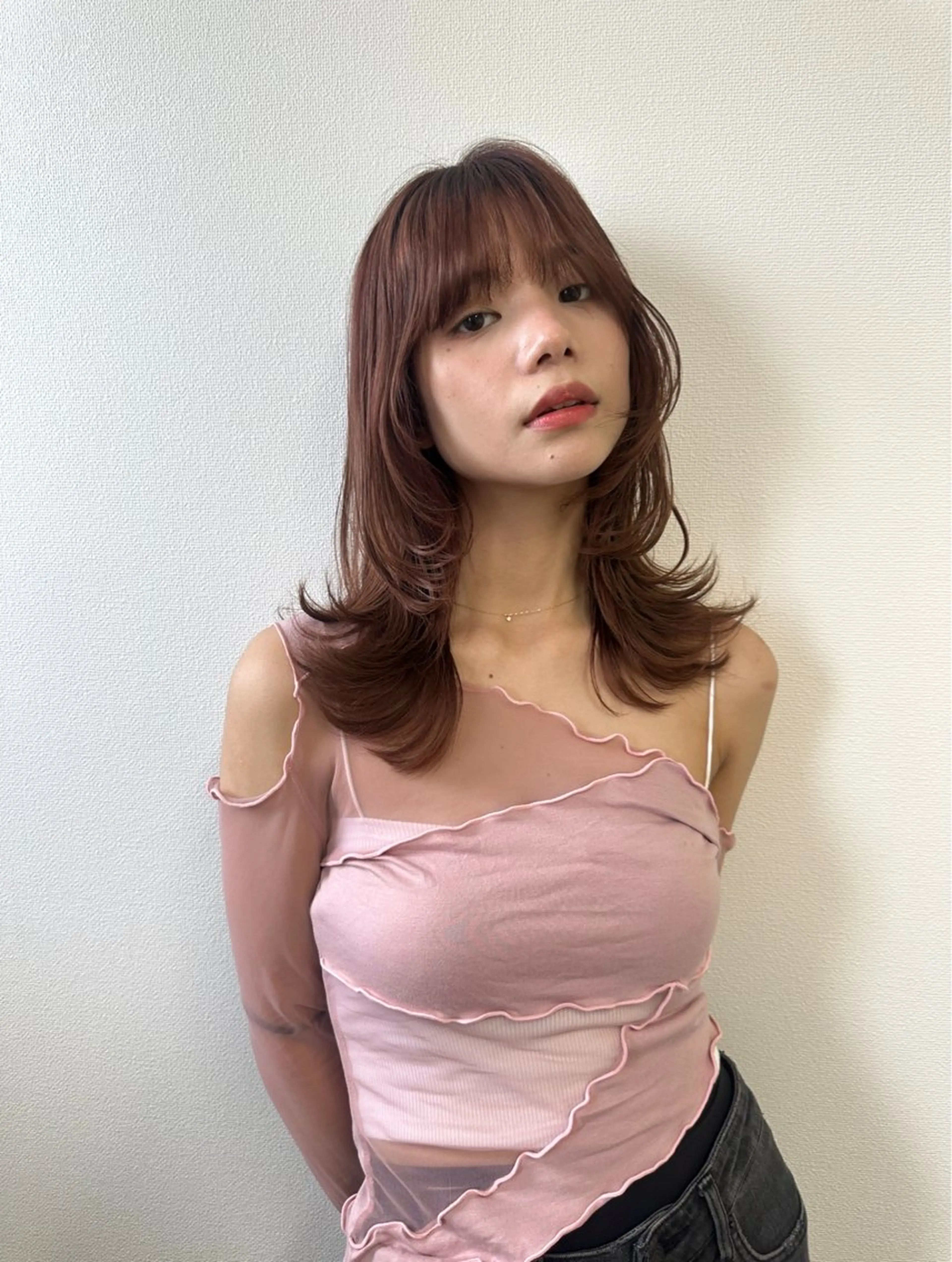 セミロング カラー カット ヘアカラー 小顔レイヤー/ ベージュ🤍Rieのヘアスタイル