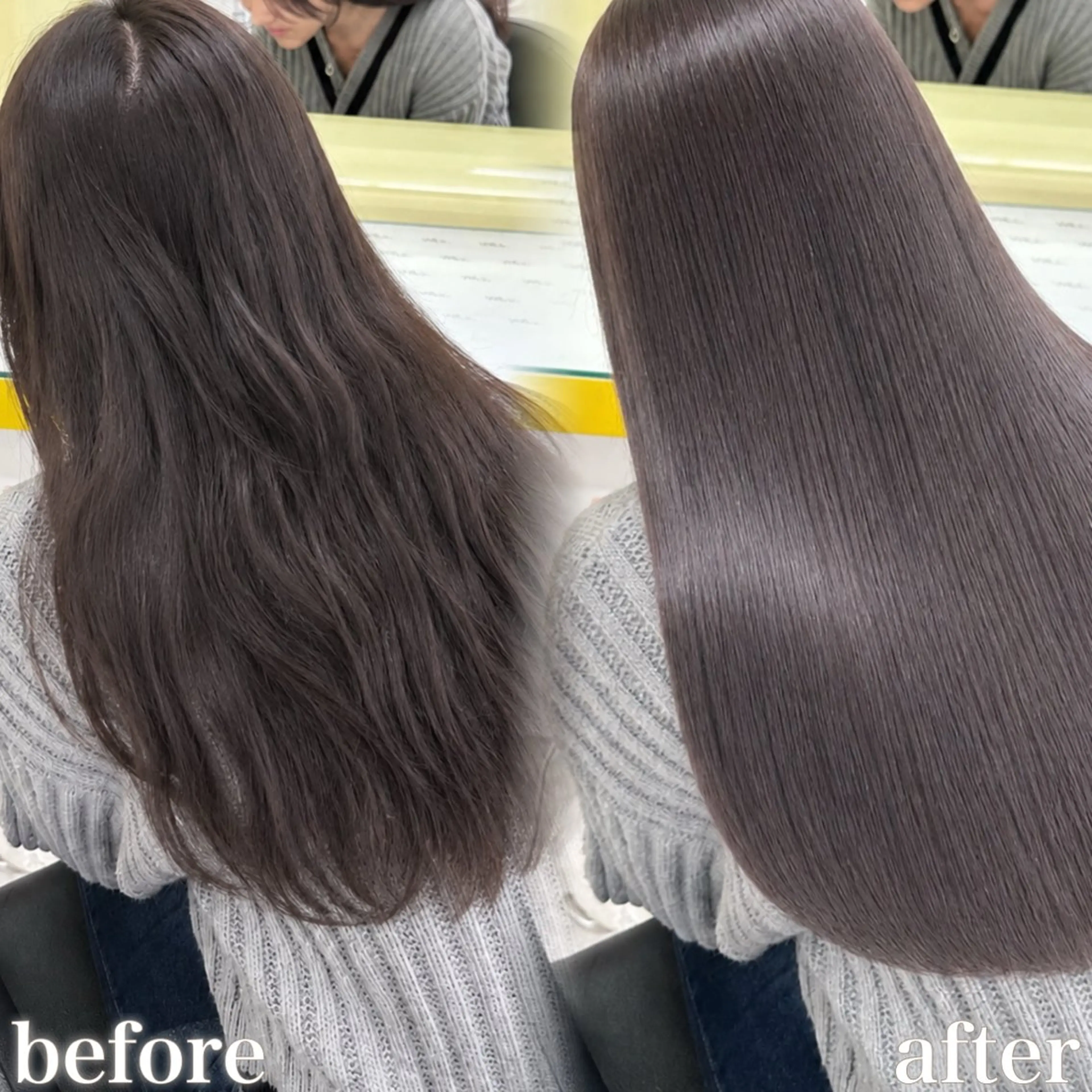 ロング カット 縮毛矯正 トリートメント ブリーチ縮毛矯正加藤 赤み無し透明感ヘアのヘアスタイル