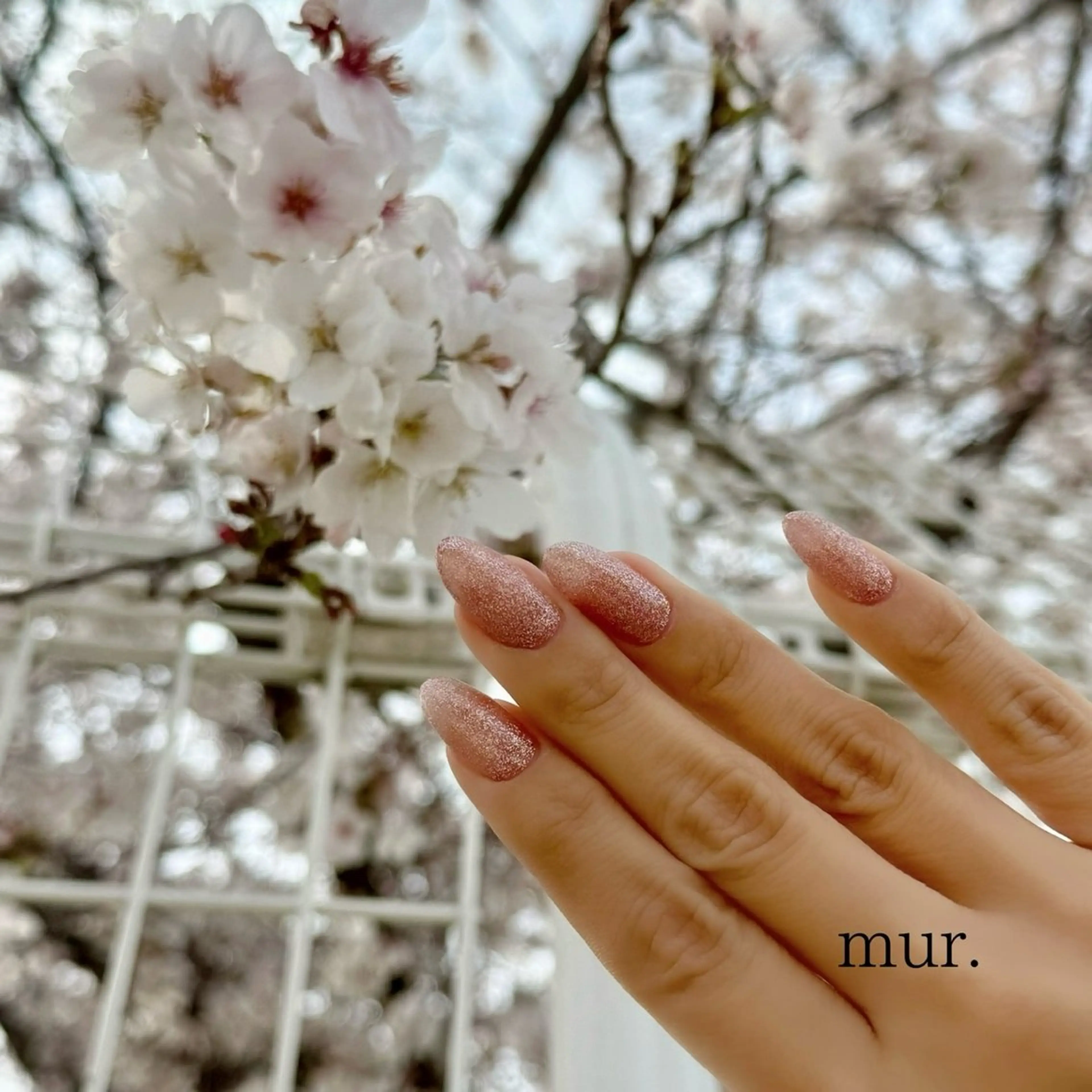 ネイル 桜ネイル ラメ(グリッター) ワンカラーネイル ピンク 春ネイル ハンドネイル mur. harukaのネイルデザイン