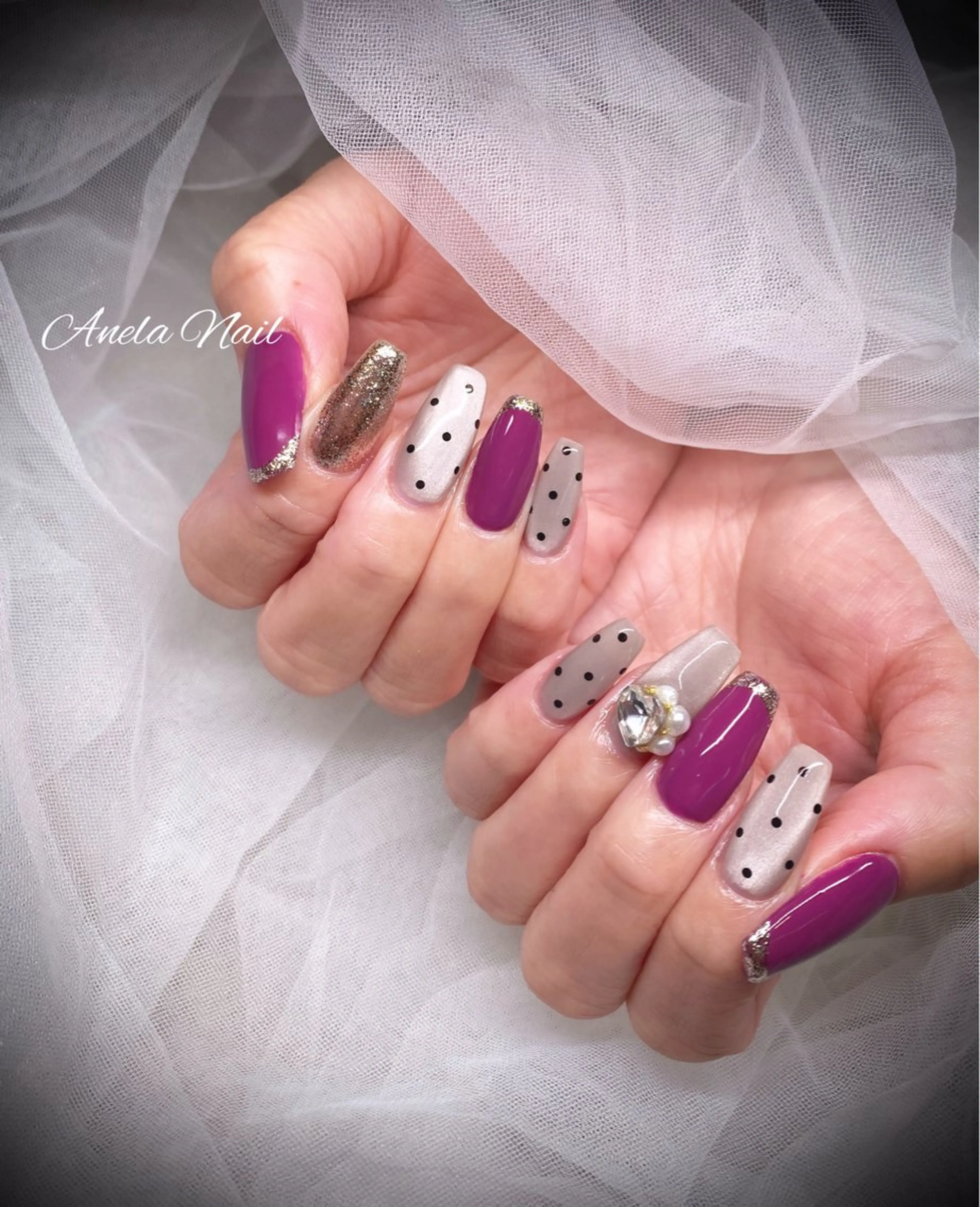 ネイル アートネイル ドット マグネットネイル ハンドネイル Anela Nailのネイルデザイン