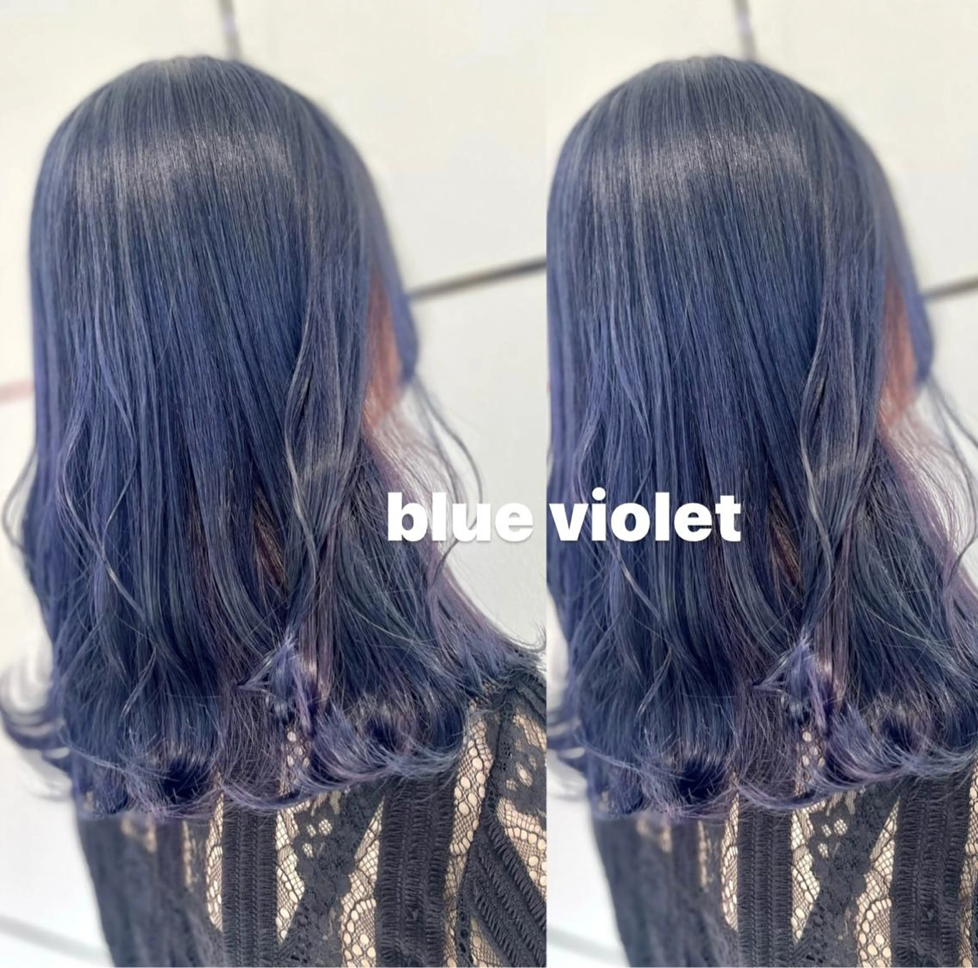 カラー バレイヤージュ 黒髪 ブリーチ ブルーカラー ブルーブラック ヘアセット 🦋ami/浦和 ブリーチ/韓国🦋のヘアスタイル