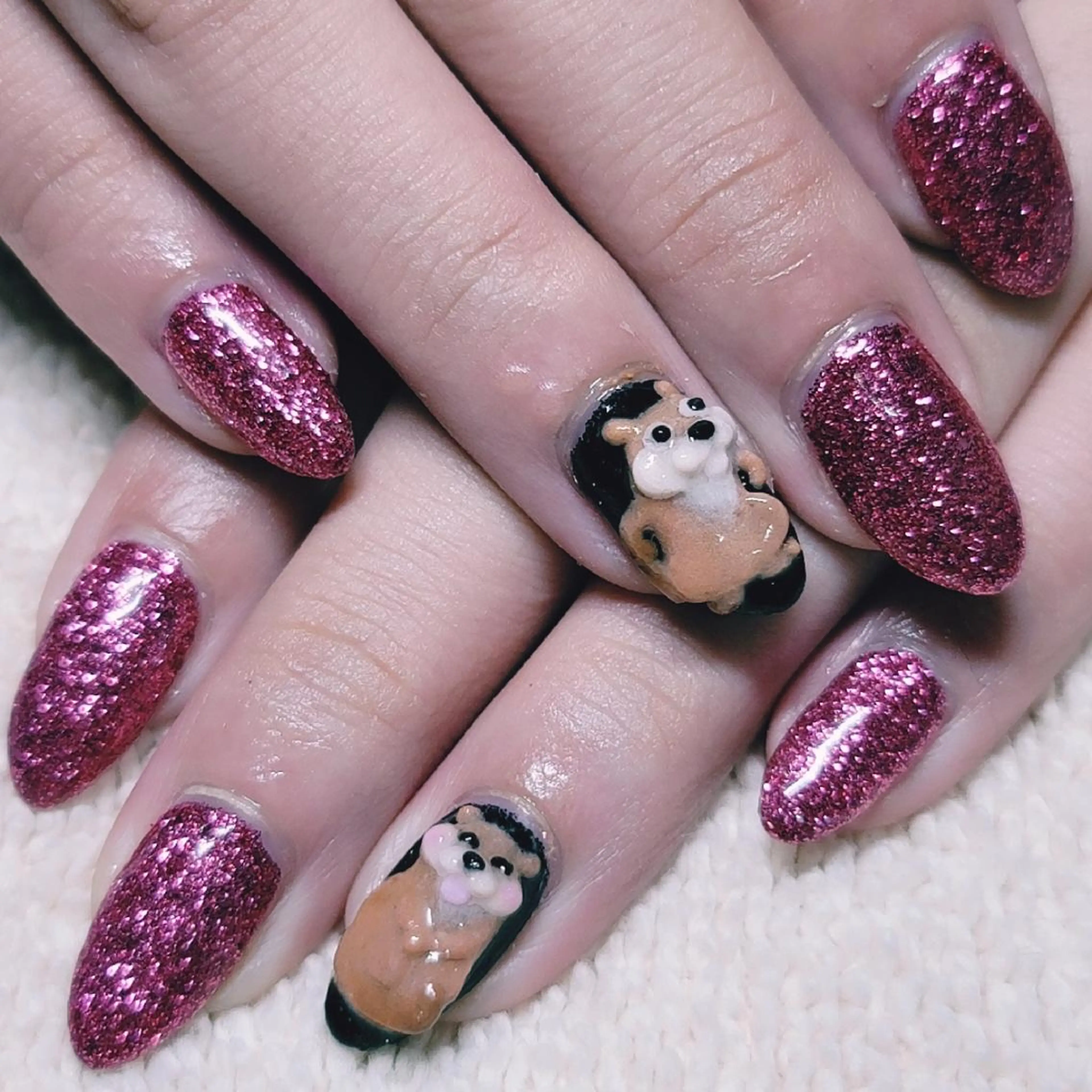 ネイル ラメ(グリッター) ワンカラーネイル ピンク ハンドネイル よしだ ひろきのネイルデザイン