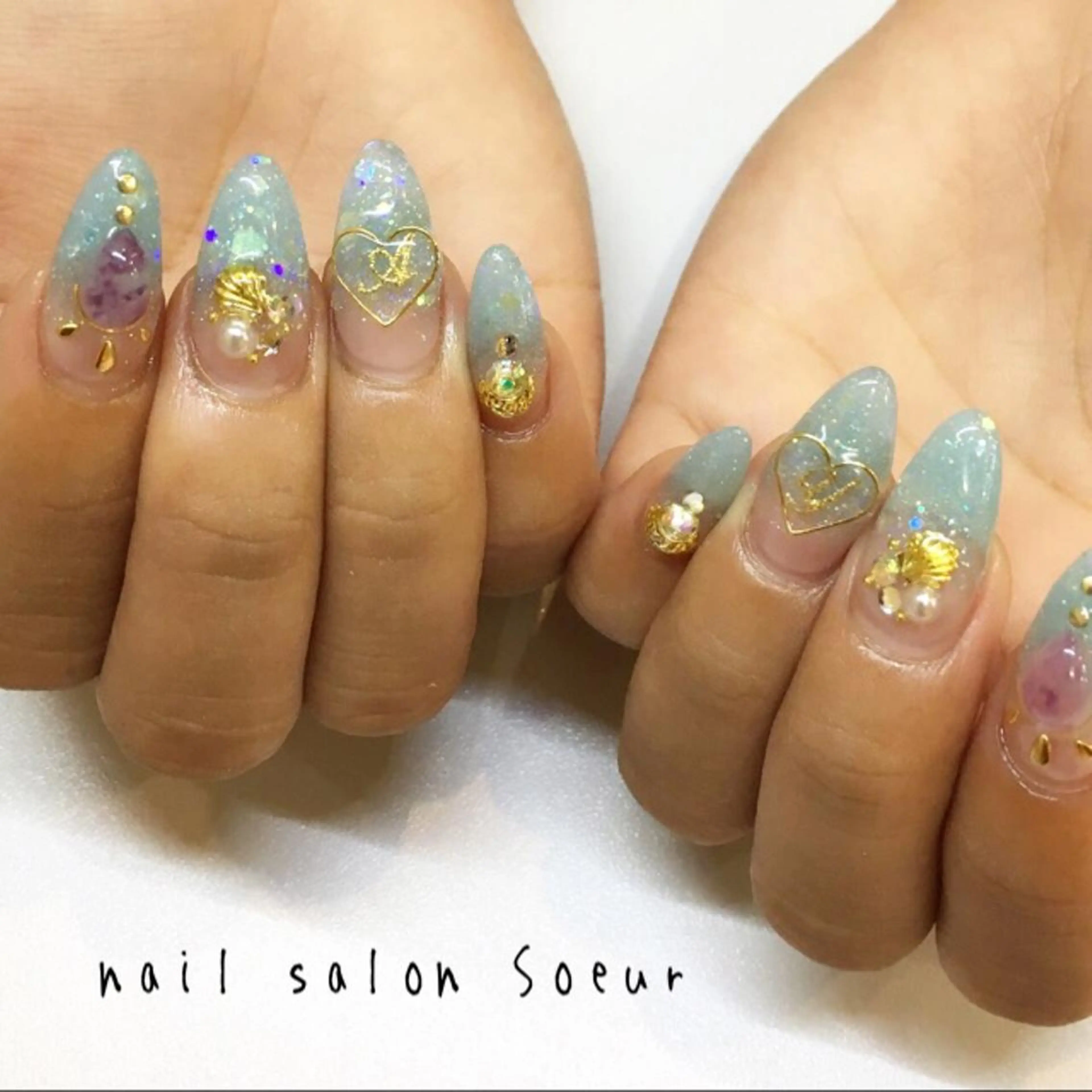 ネイル ハート ラメ(グリッター) ラメグラデーション スカルプネイル nail salon Soeurのネイルデザイン
