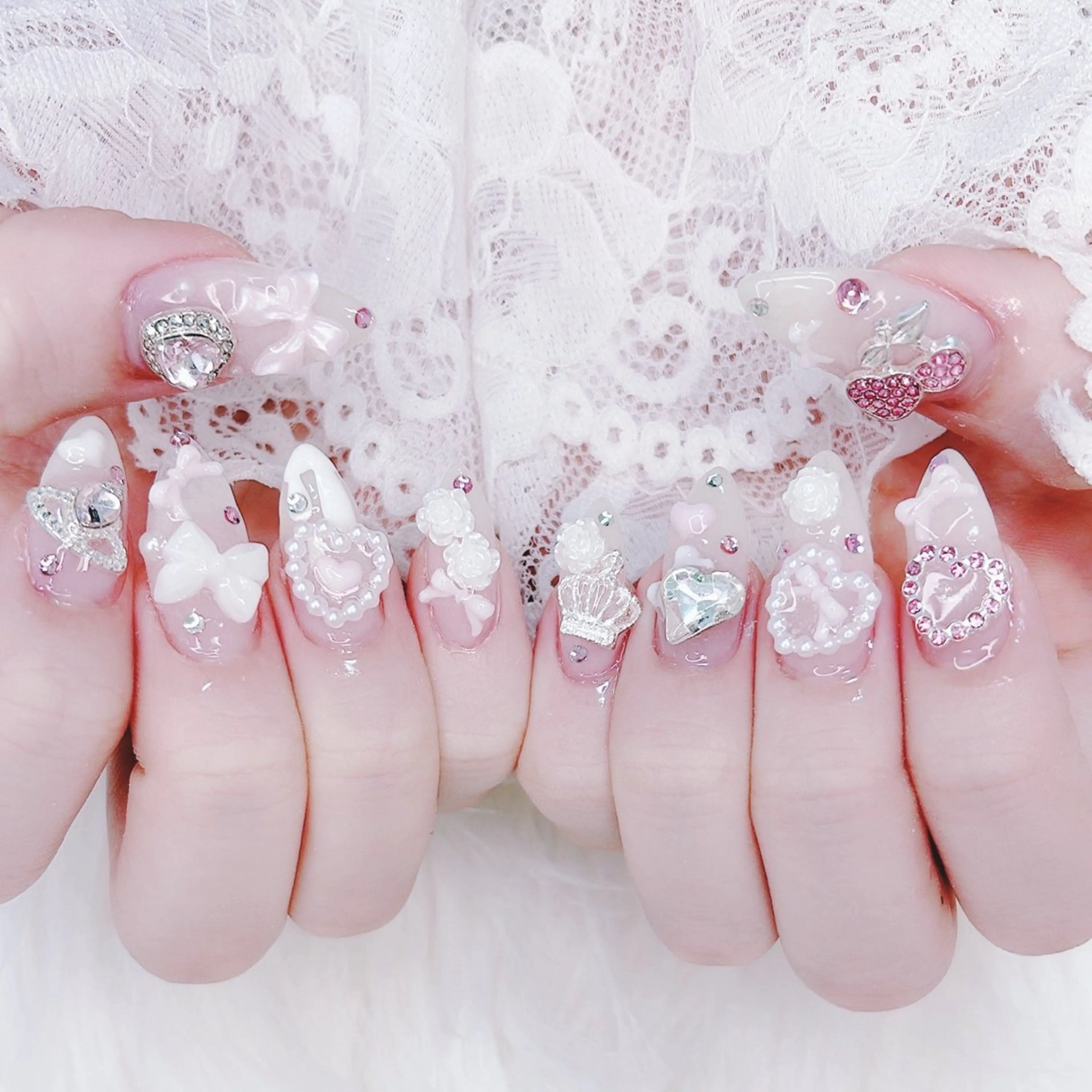 ネイル フレンチネイル ガーリー ロングネイル ハンドネイル mini nailのネイルデザイン