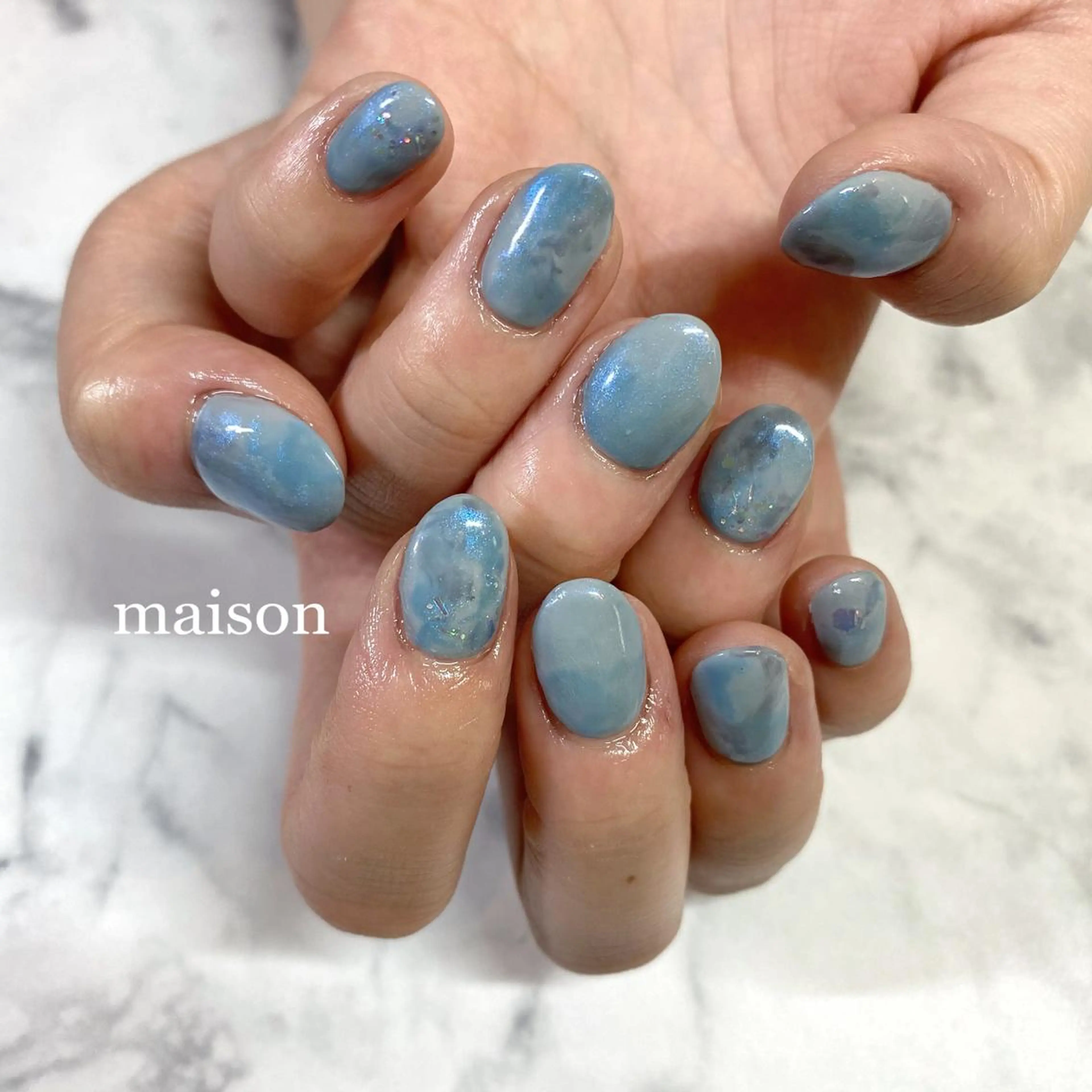ネイル ブルー ハンドネイル ISHIHARA KANAのネイルデザイン