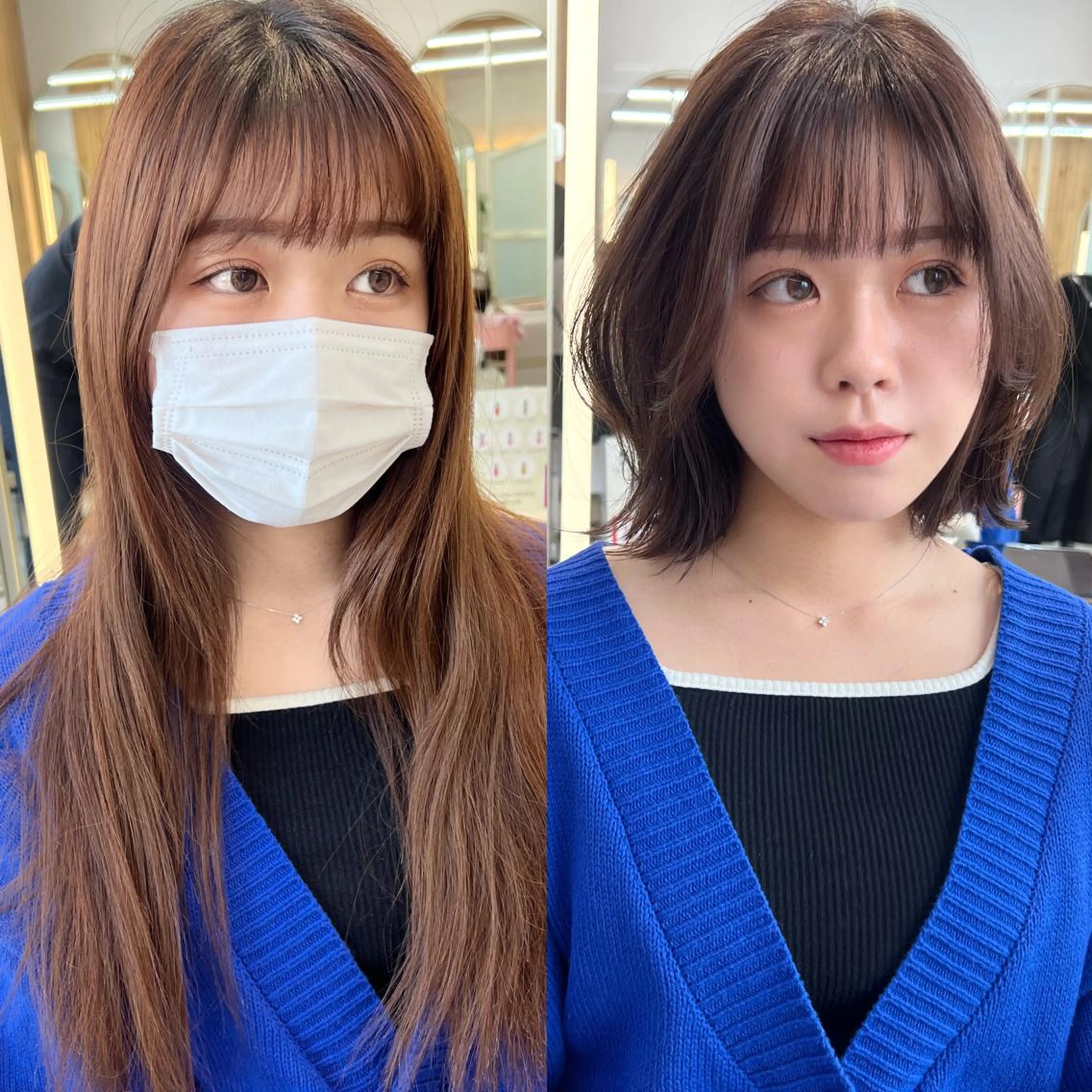 ミディアム カラー 透明感カラー グレージュ ボブ 韓国風ヘア カット ヘアカラー トリートメント レイヤー専門家 ダブルカラー修のヘアスタイル