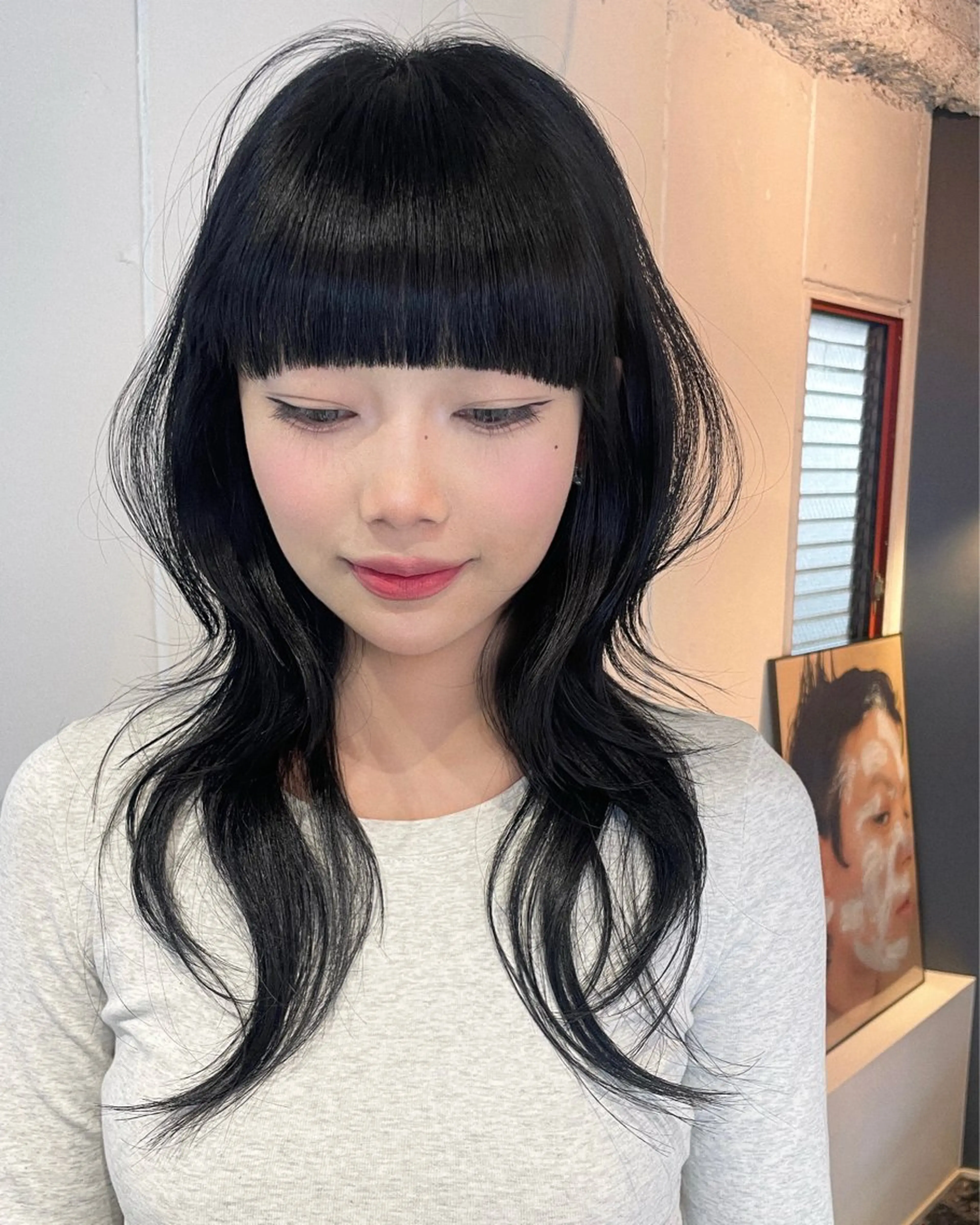 セミロング カラー パーマ ハッシュカット カット ヘアカラー トリートメント ハッシュカット/ 韓国ヘア☽⋰mahoのヘアスタイル