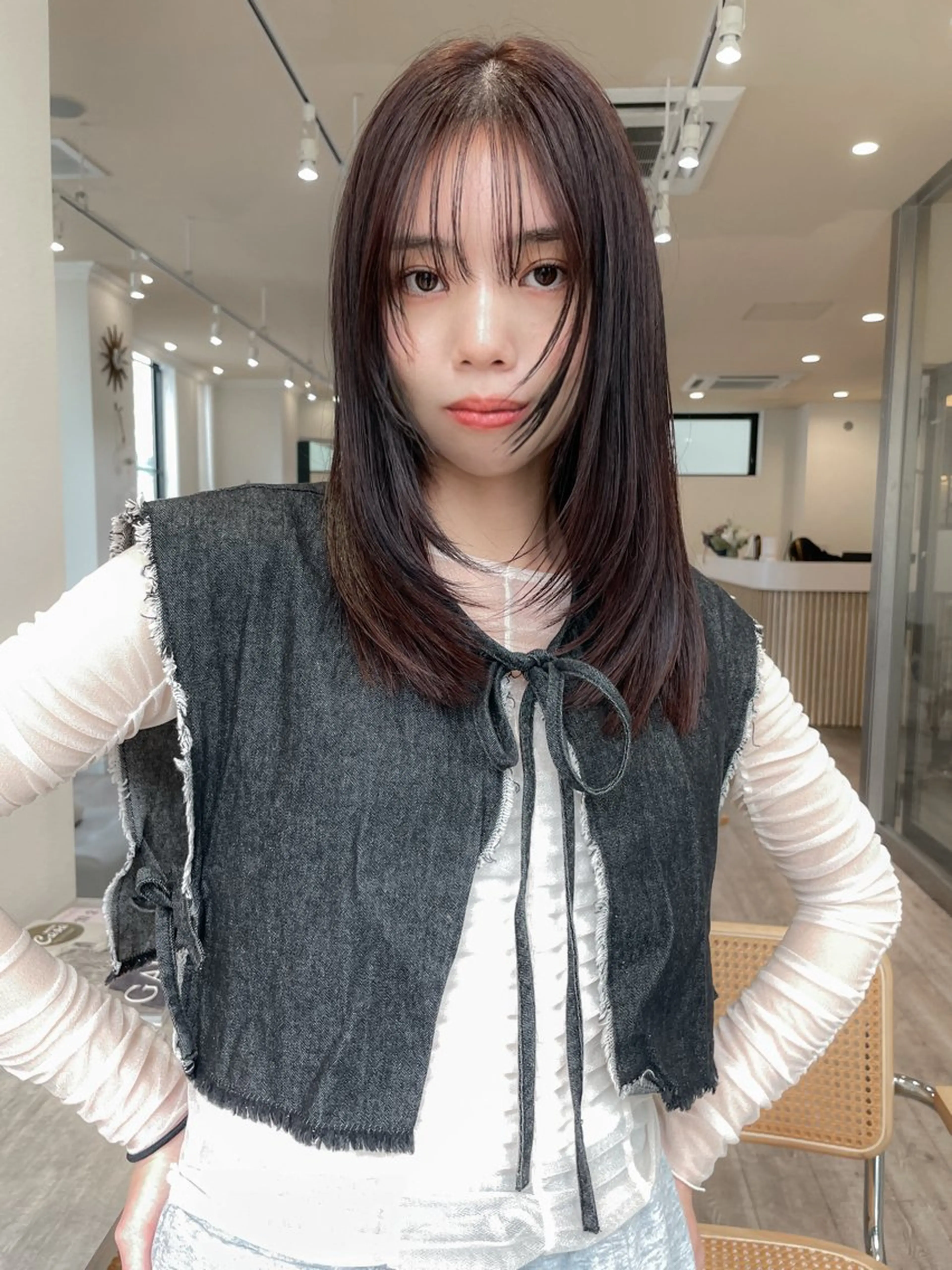 セミロング カラー レイヤーカット 似合わせカット カット ヘアカラー 抜け感ボブ×パーマ ｜kazaneのヘアスタイル