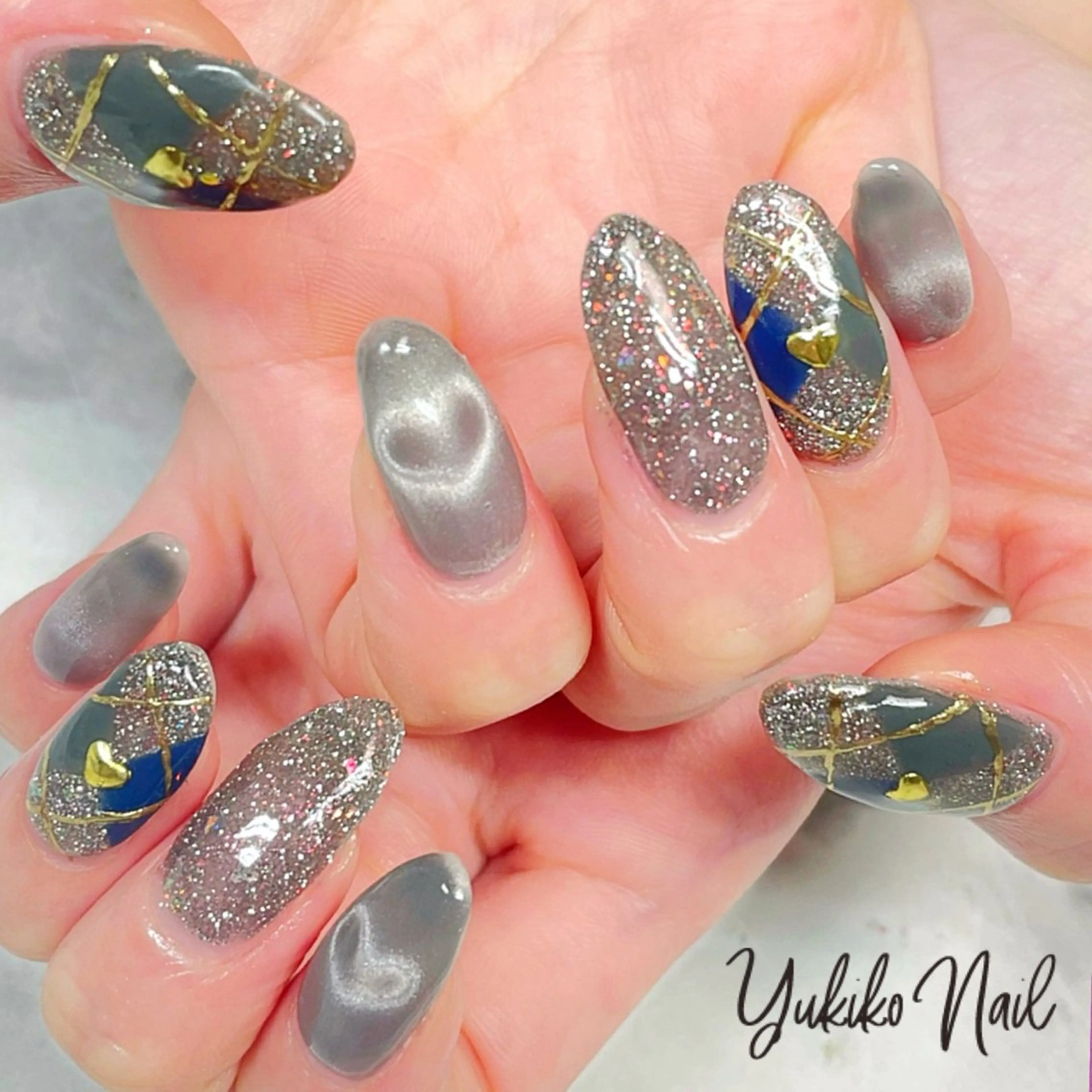 ネイル フラッシュネイル ハート マグネットネイル 冬ネイル ハンドネイル ユキコ ネイルのネイルデザイン