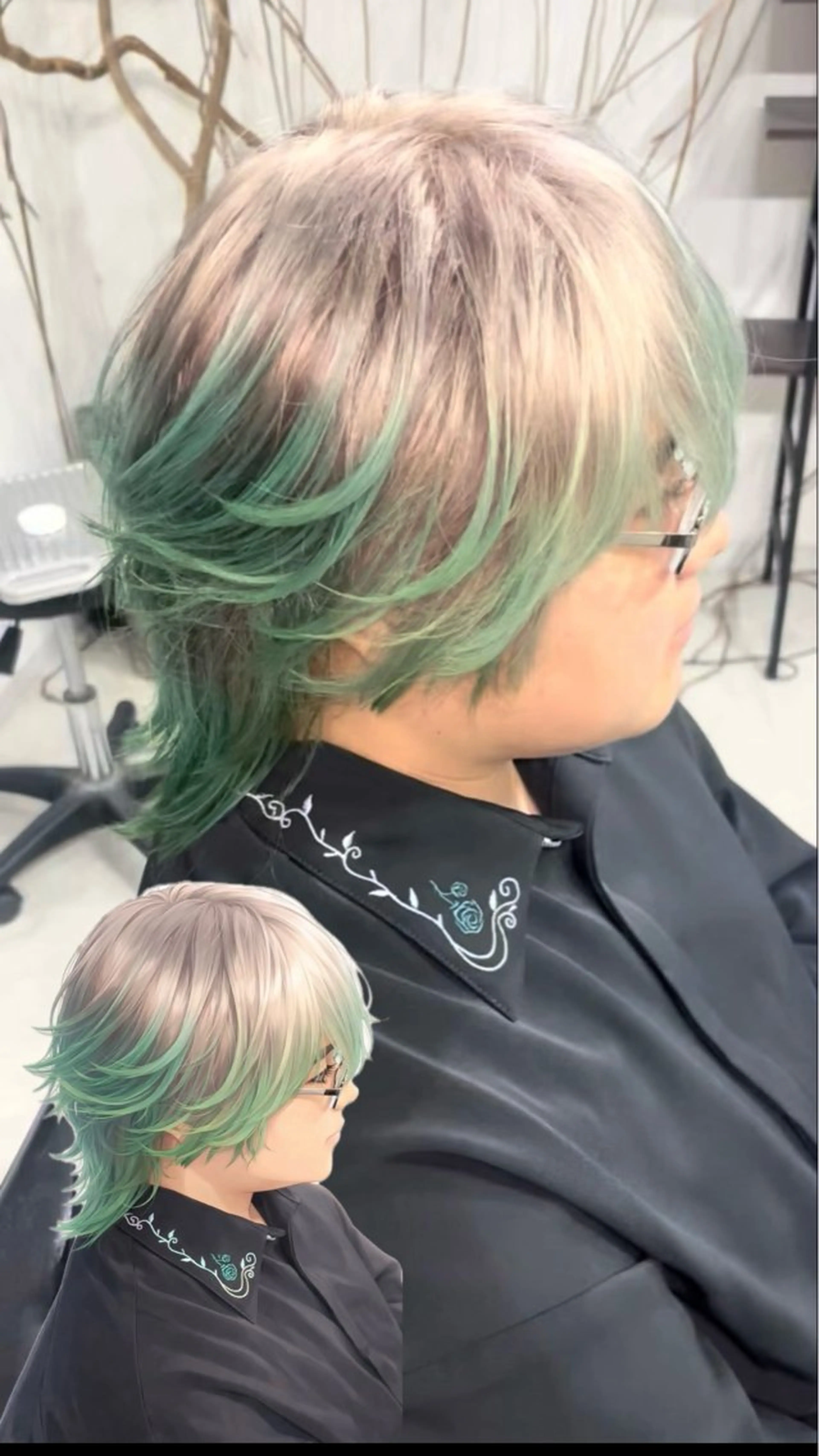 ショート カラー ベージュカラー ブリーチ ミント ミントグリーン ホワイトベージュ カット ヘアカラー メンズパーマ& ハイトーン特化谷村のヘアスタイル
