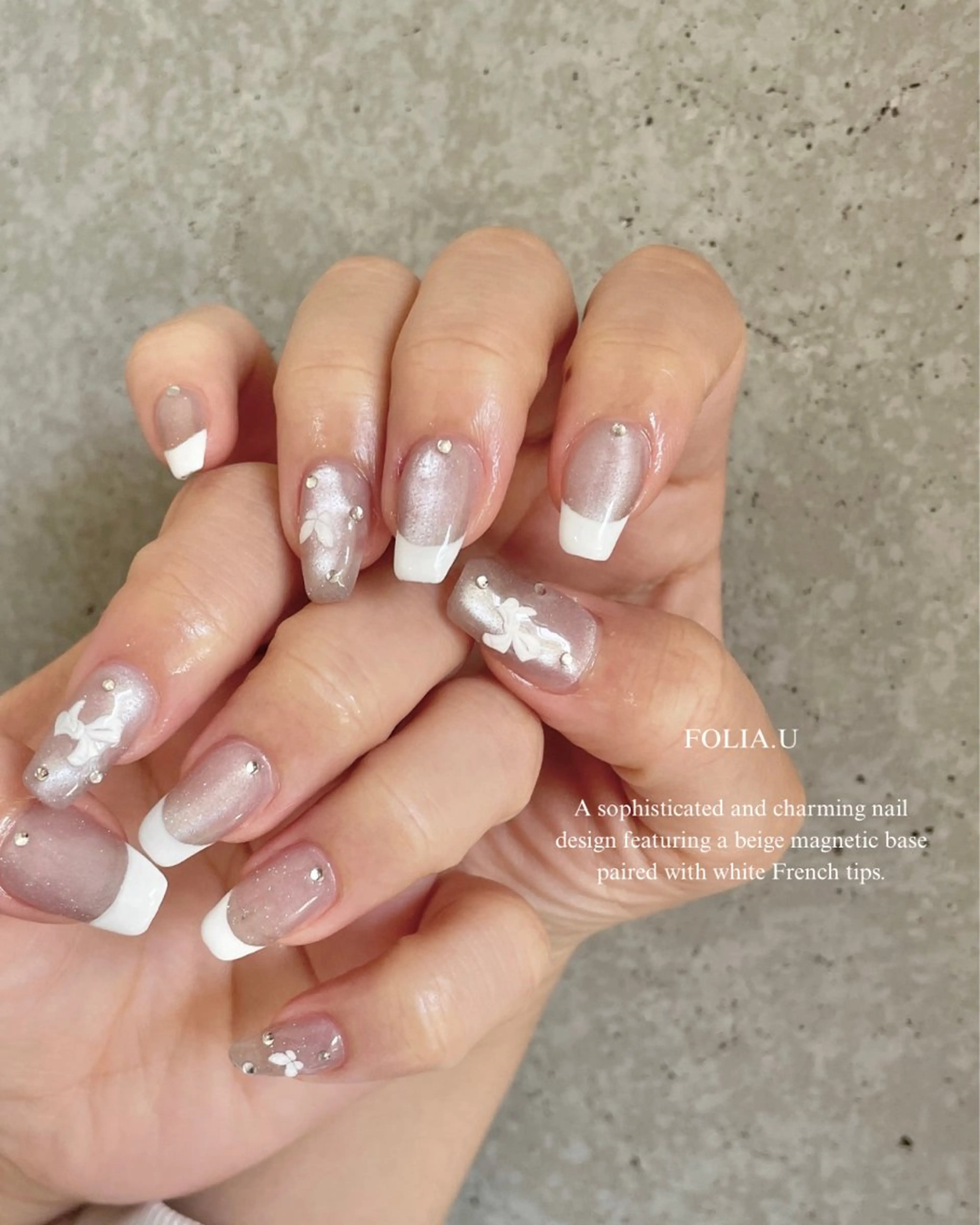 ネイル フレンチネイル ガーリー キラキラネイル ワンホンネイル FOLIA.U kanakoのネイルデザイン