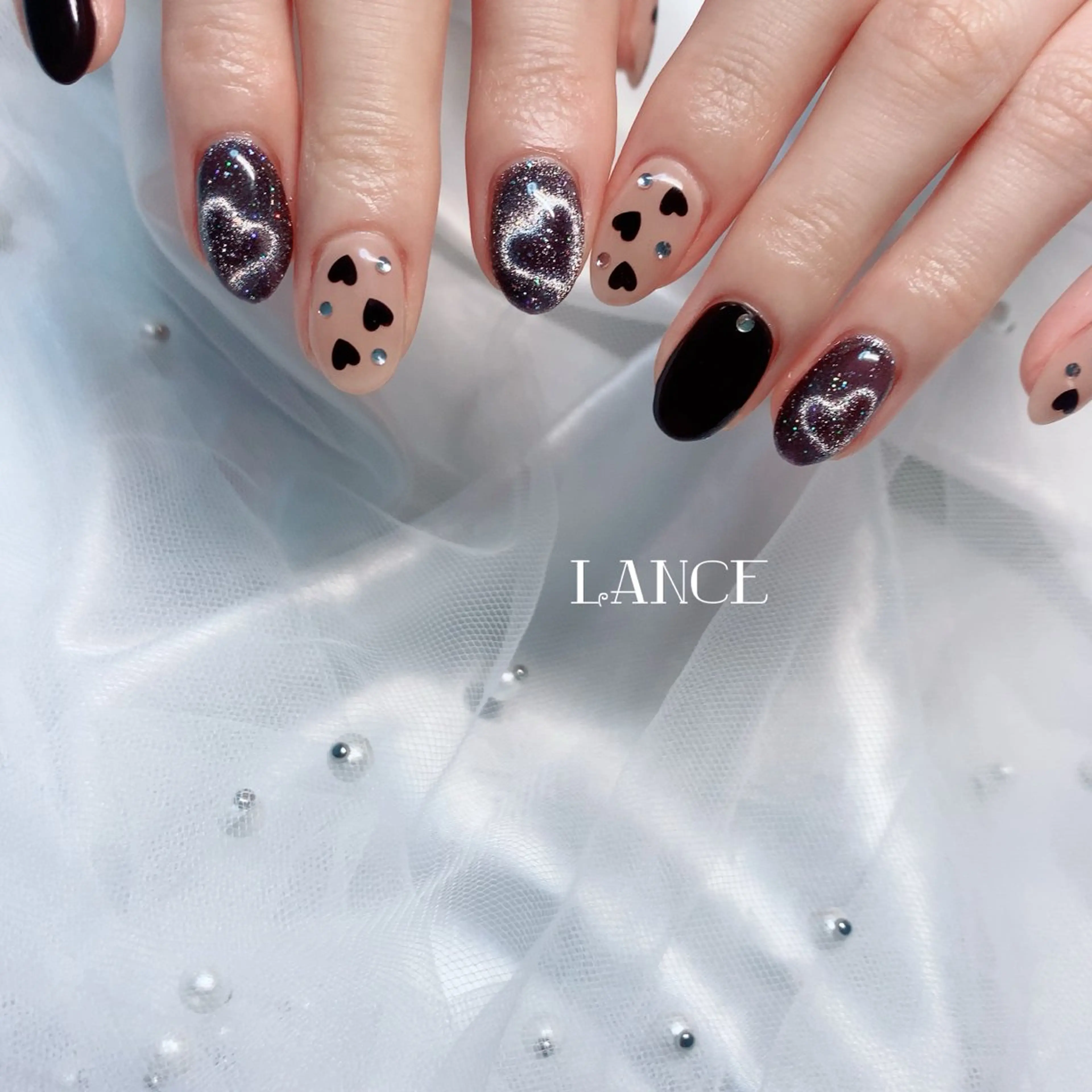 ネイル オーロラネイル フレンチネイル キラキラネイル 韓国ネイル ピンク Lance nailのネイルデザイン